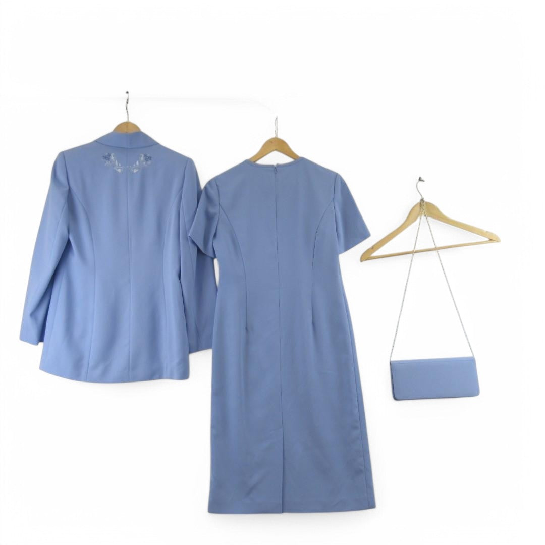 back image for Jacques Vert Vintage Mother Of Bride Outfit Blue UK 10 Womenswear | Pre-loved