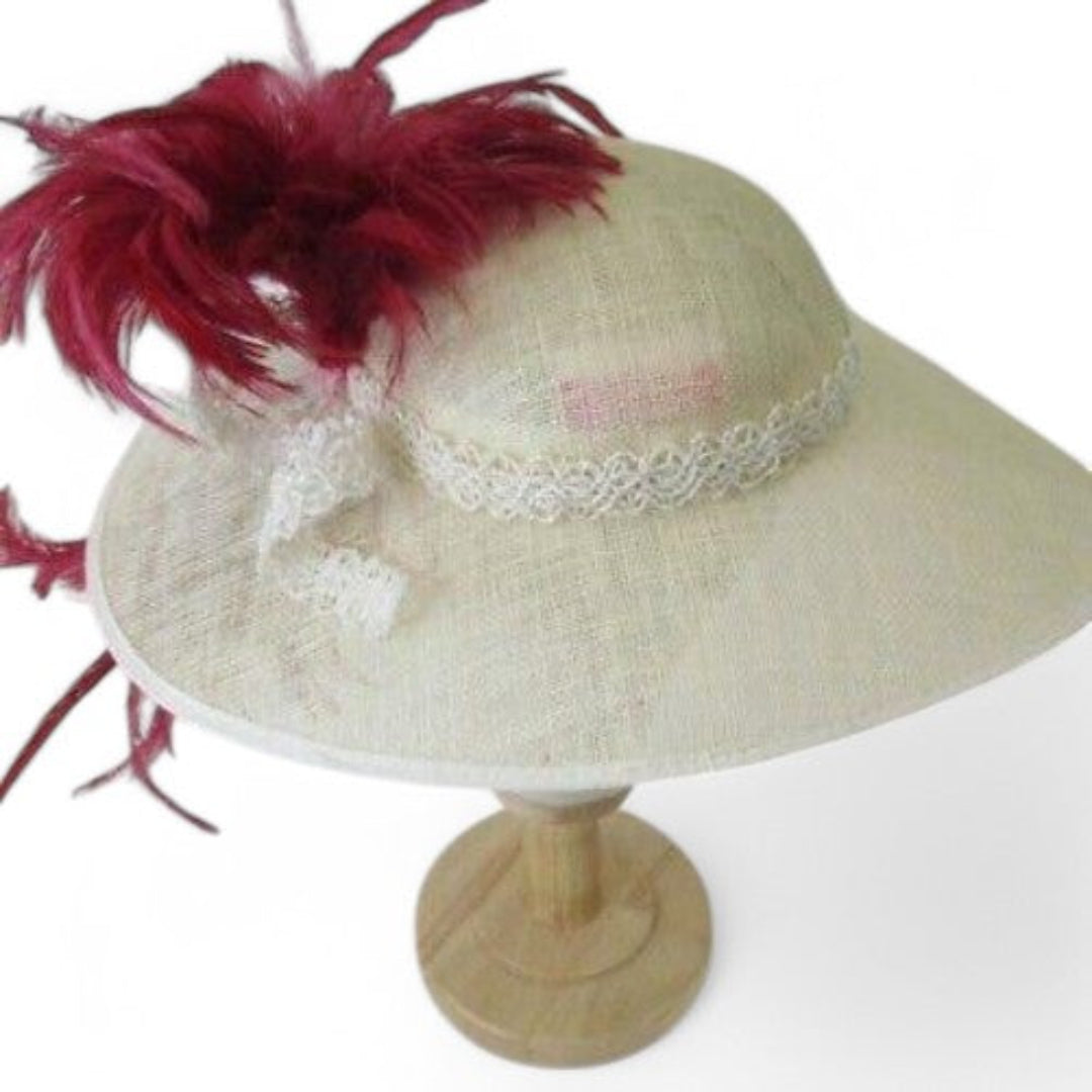 top image for Yvette Jeffs Mother Of Bride Hat Ivory Red Feather Womenswear | Pre-loved