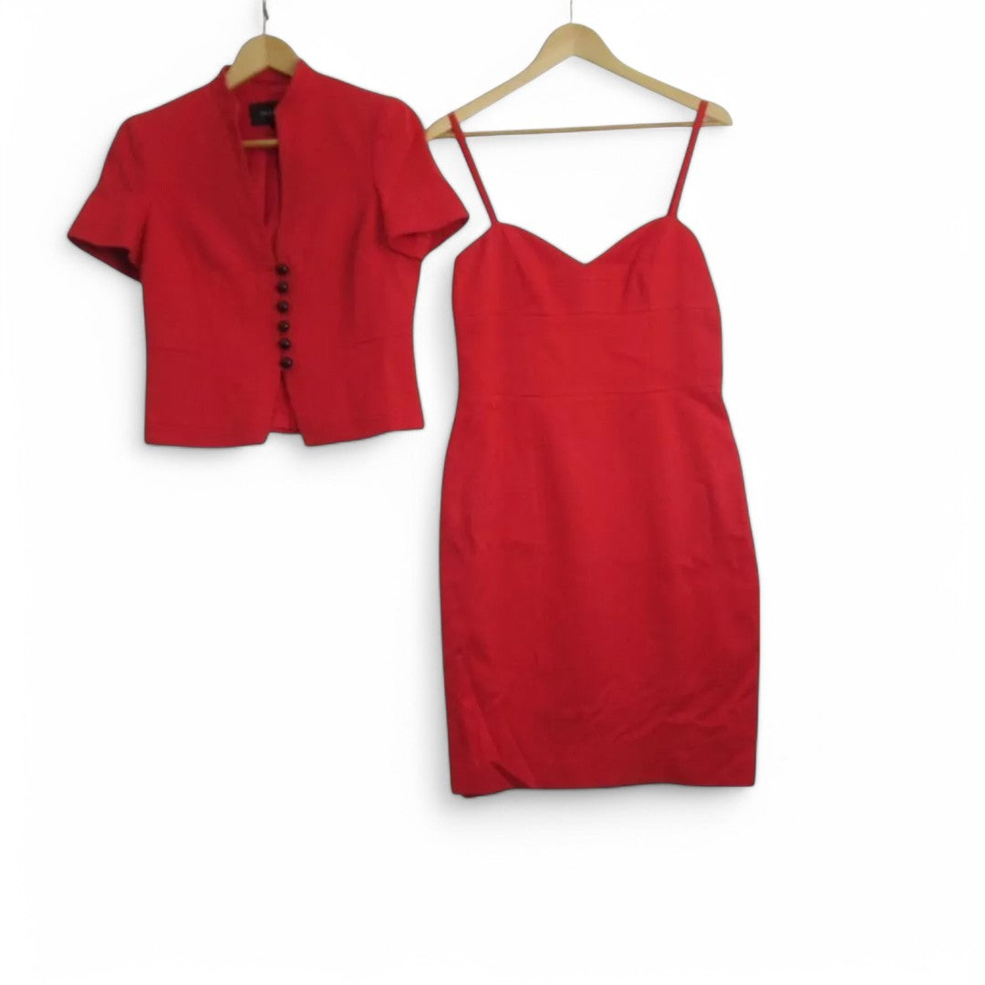 front image for Jaeger Vintage Mother Of Bride Suit Red UK 12 Womenswear | Pre-loved