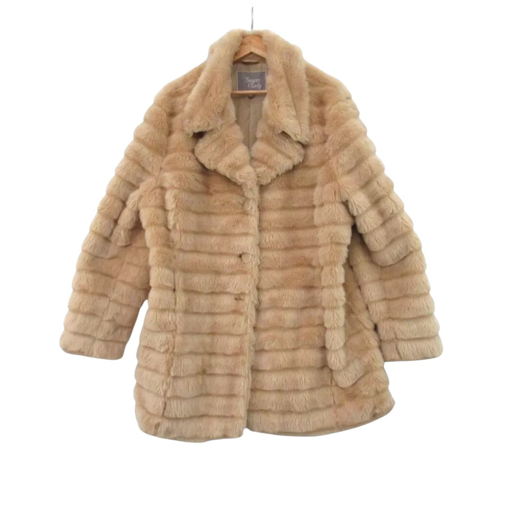 front image for Sugar Candy Faux Fur Coat UK 20 Beige Womenswear | Pre-loved