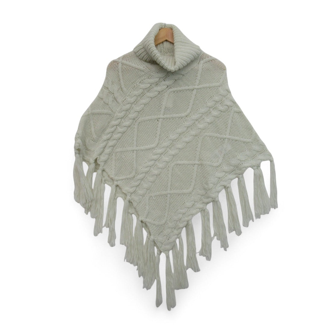 front image for Lipsy London Knit Poncho Ivory Medium/Large Womenswear Roll Neck - Preloved