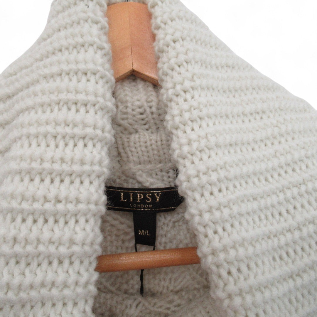 label image for Lipsy London Knit Poncho Ivory Medium/Large Womenswear Roll Neck - Preloved