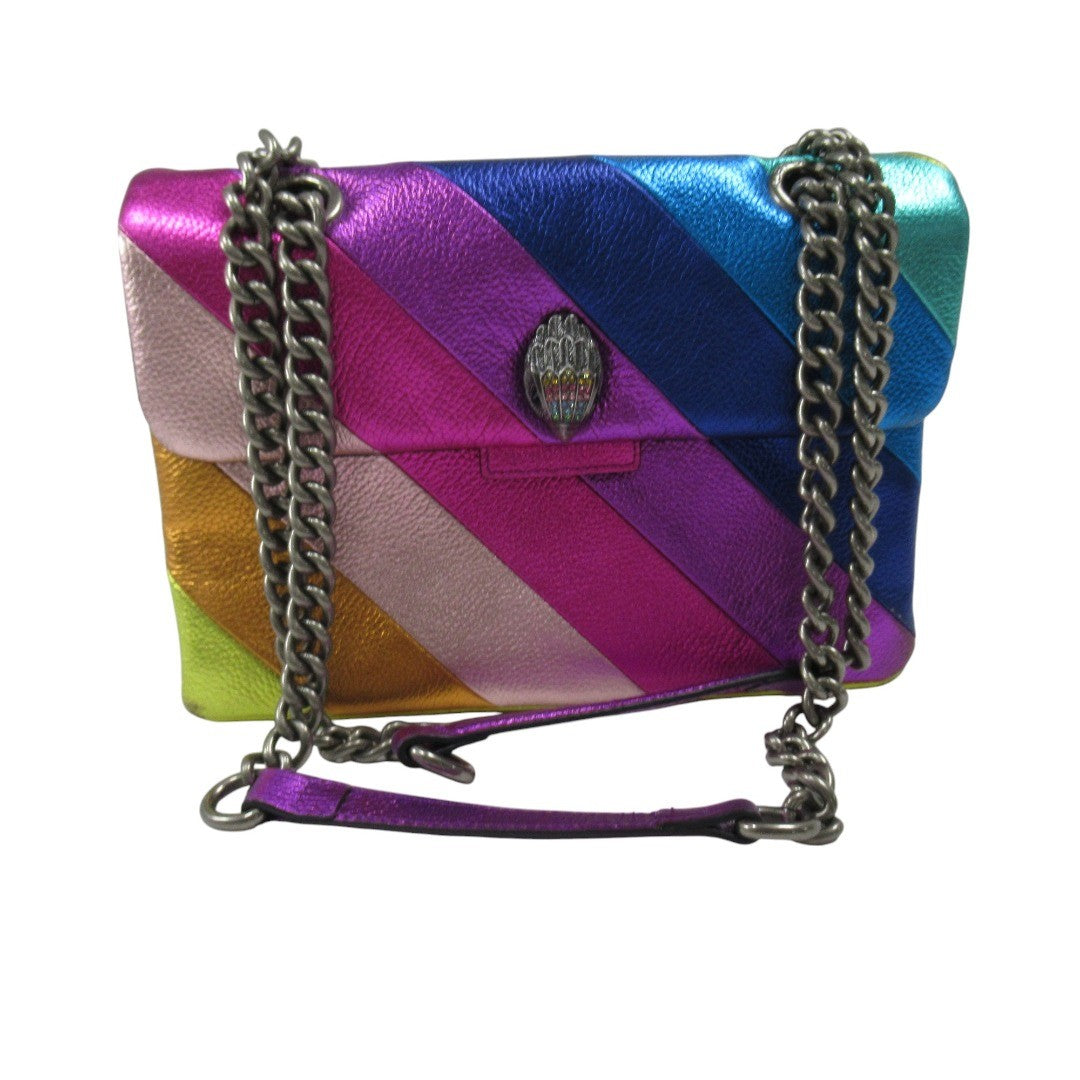 front image for Kurt Geiger Kensington Leather Rainbow Striped Handbag | Pre-loved