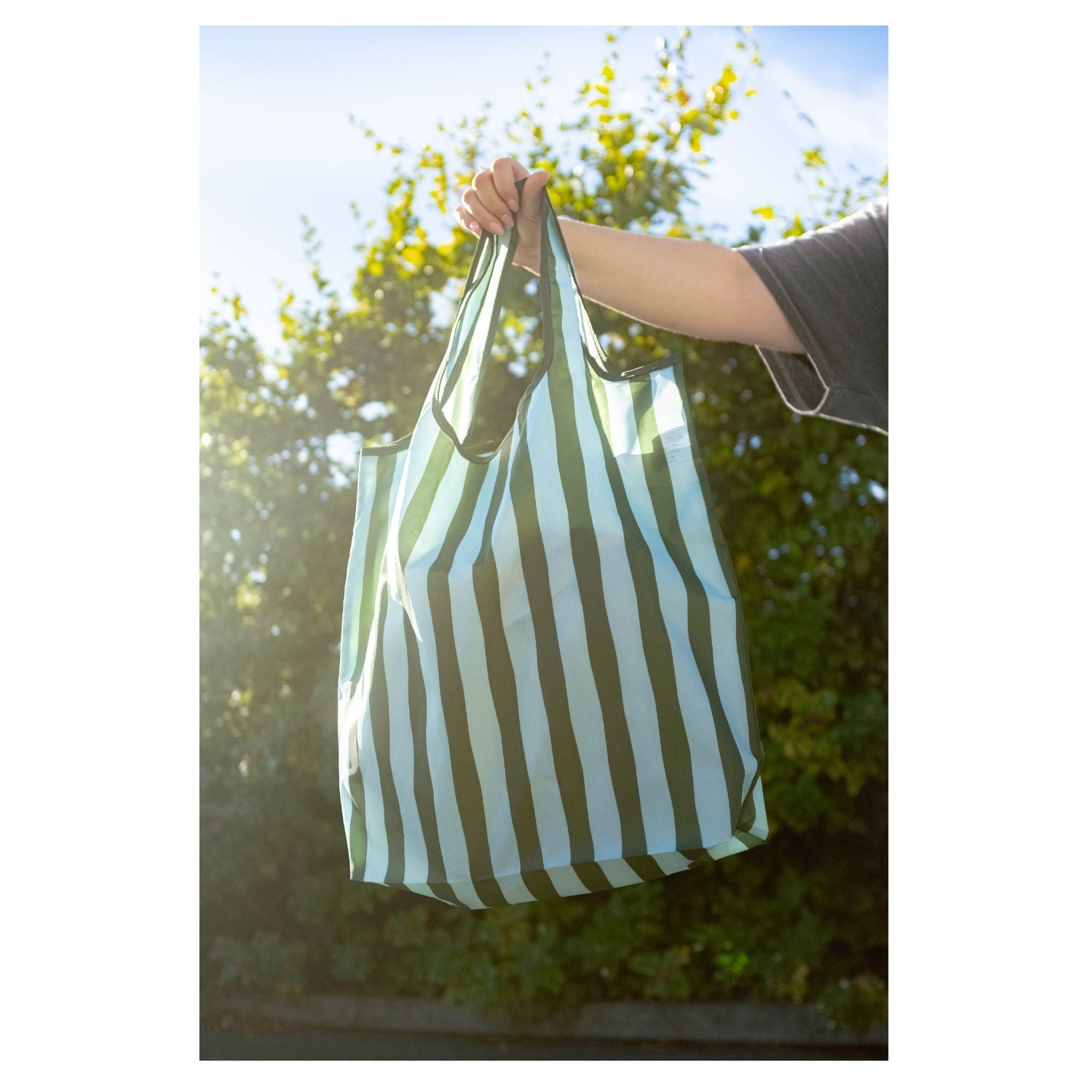 Blue/Green striped packable bag