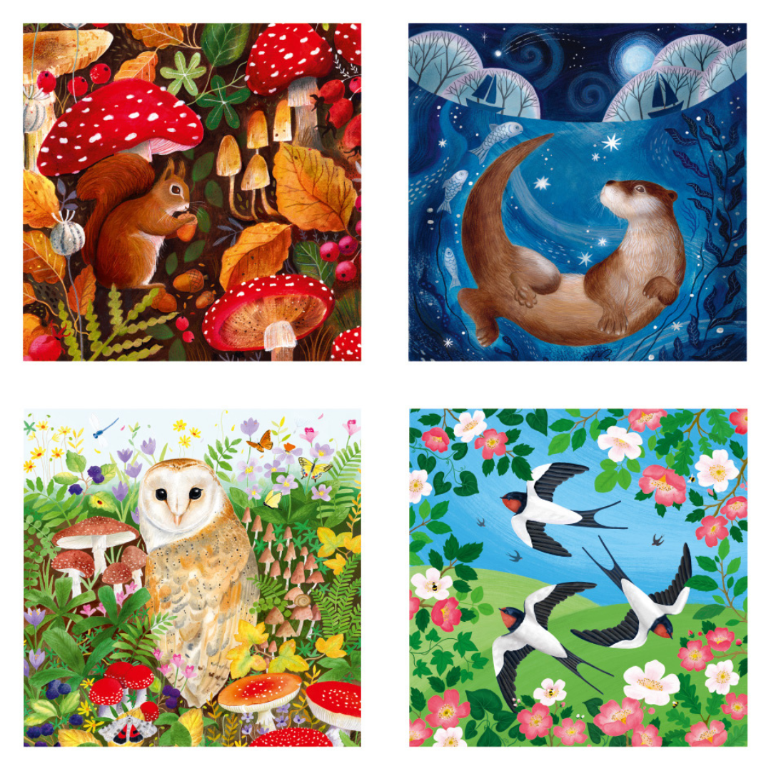 Set of 4 Wildlife illustrated greeting cards | Bex Parkin