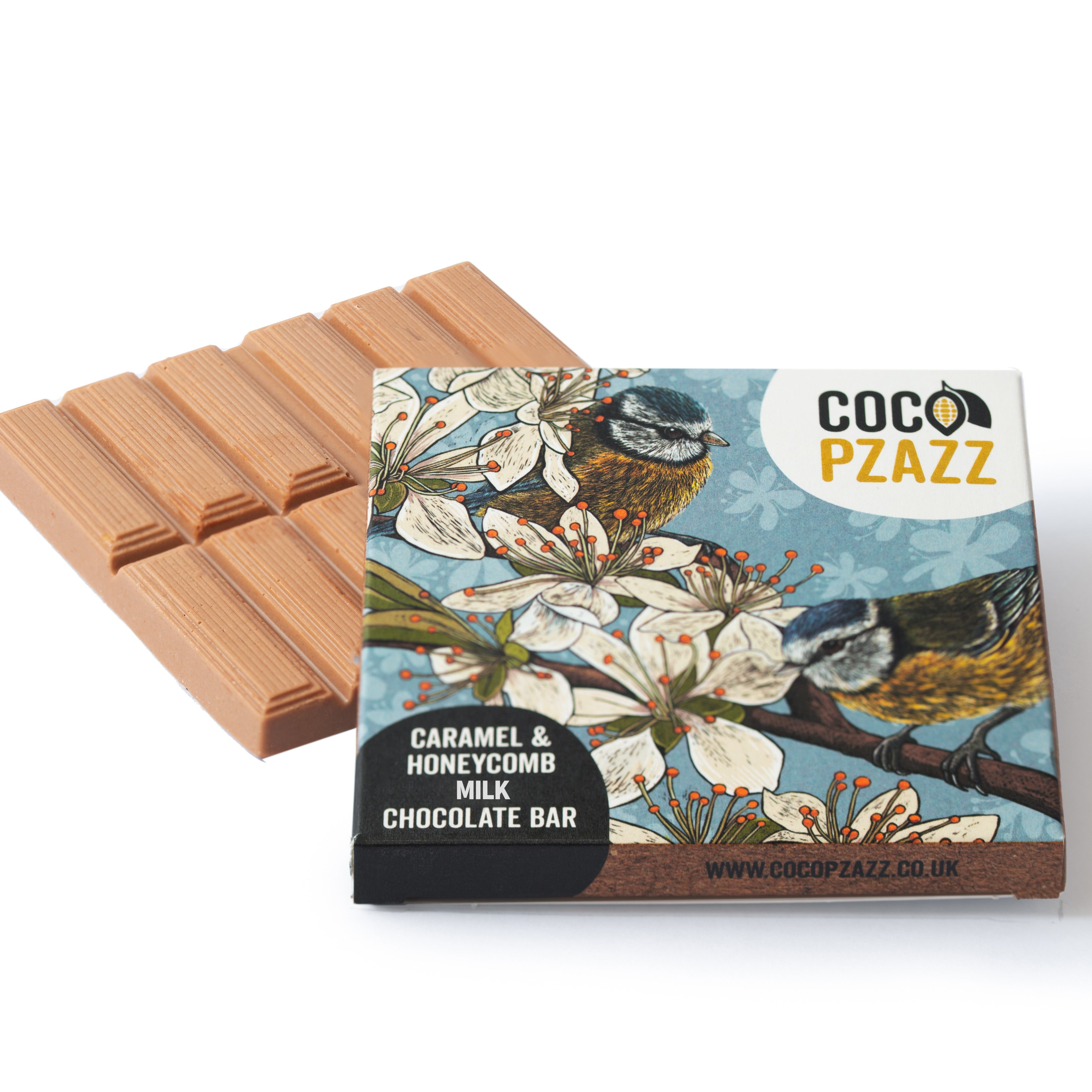 Coco Pzazz Caramel & Honeycomb- Milk Chocolate bar 80g