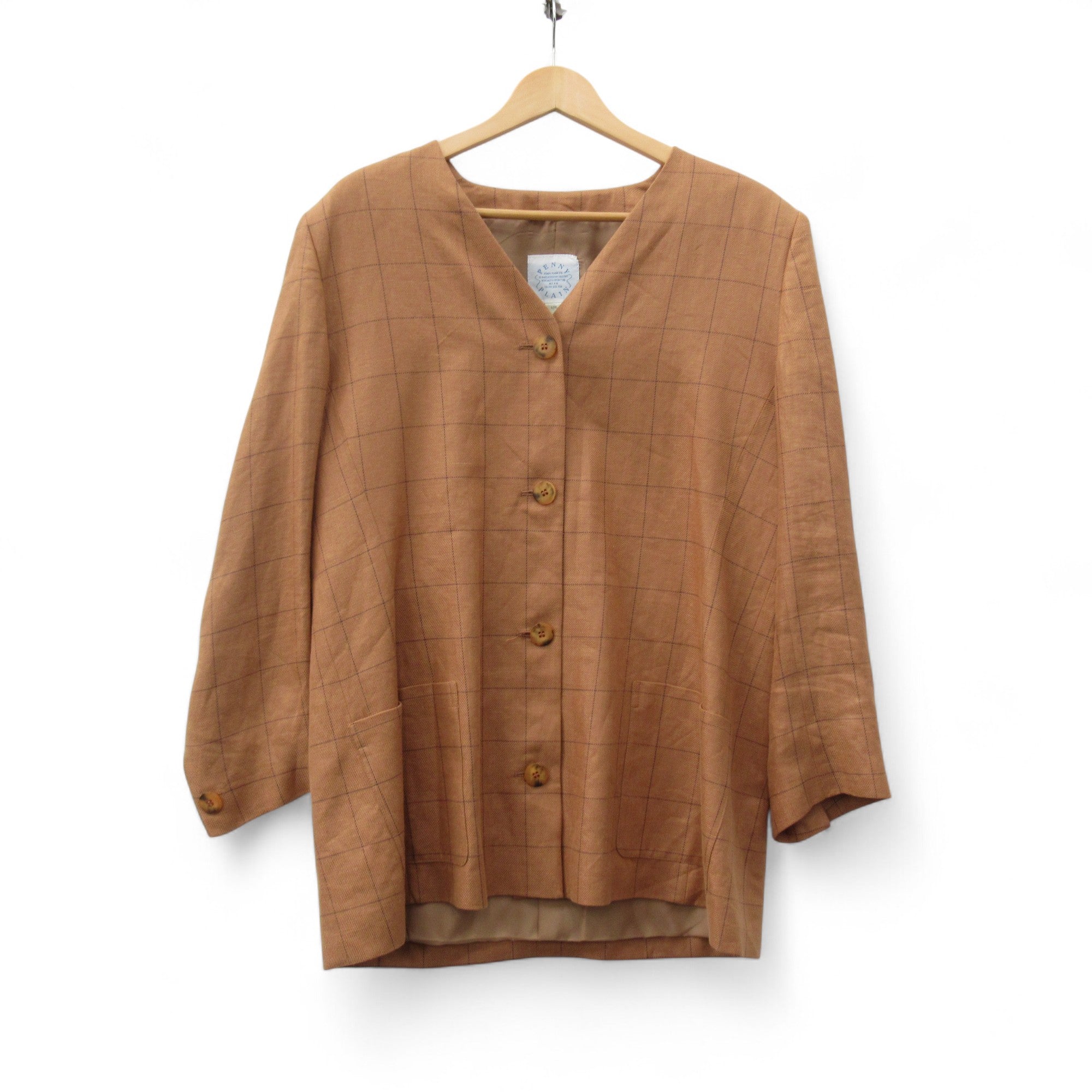 front image for Penny Plain Vintage Blazer Linen Large Brown Womenswear | Pre-loved
