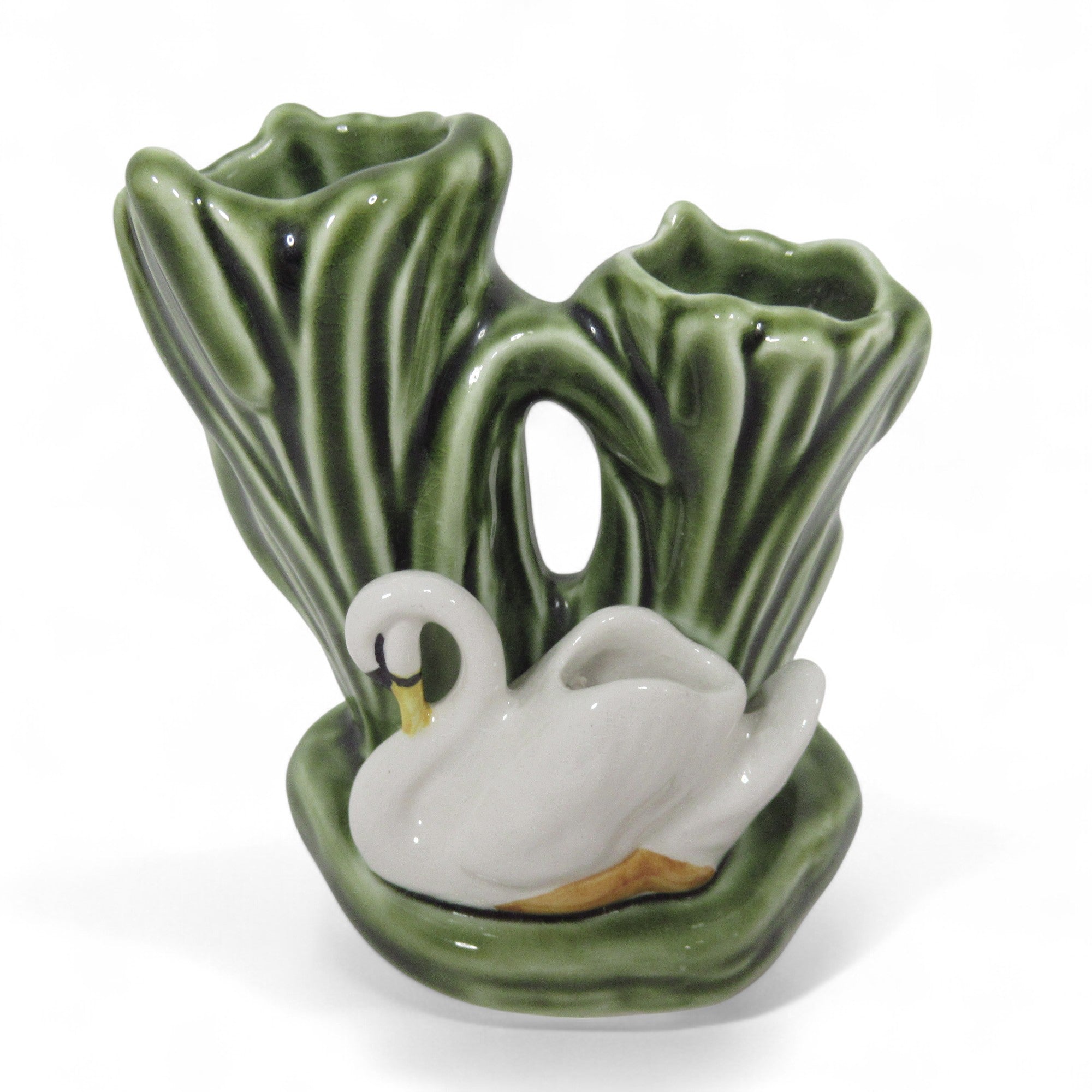 Front image of SylvaC Swan Double Posy Vase 9cm Ceramic 9cm #4393