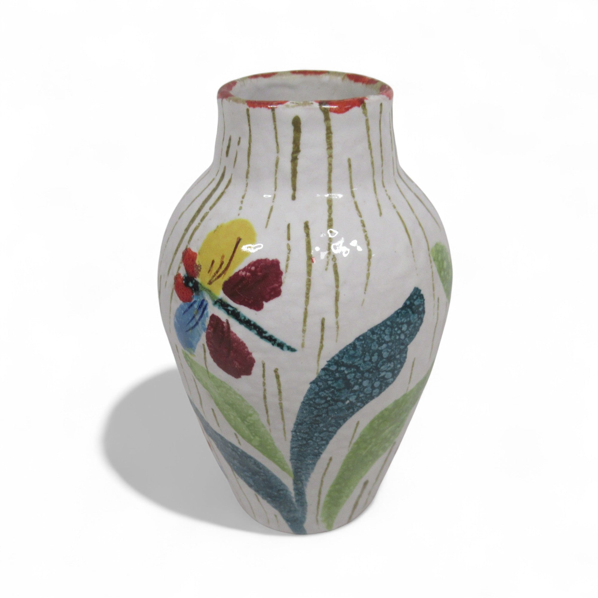 Front image of Italian Glazed Ceramic Bud Vase 14cm Multicoloured