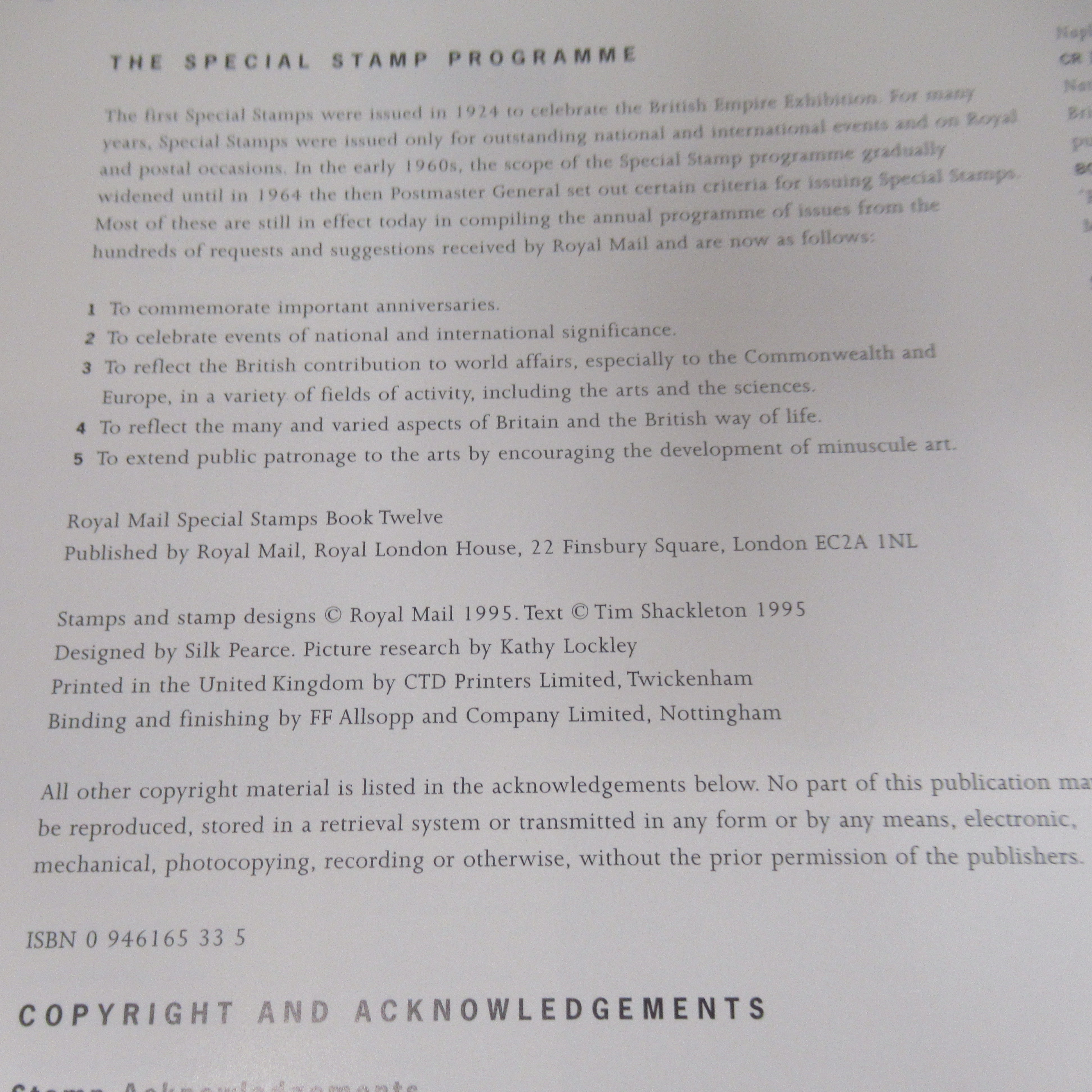 Title page 2 of Royal Mail Special Stamps #12 1995 Hardcover Book