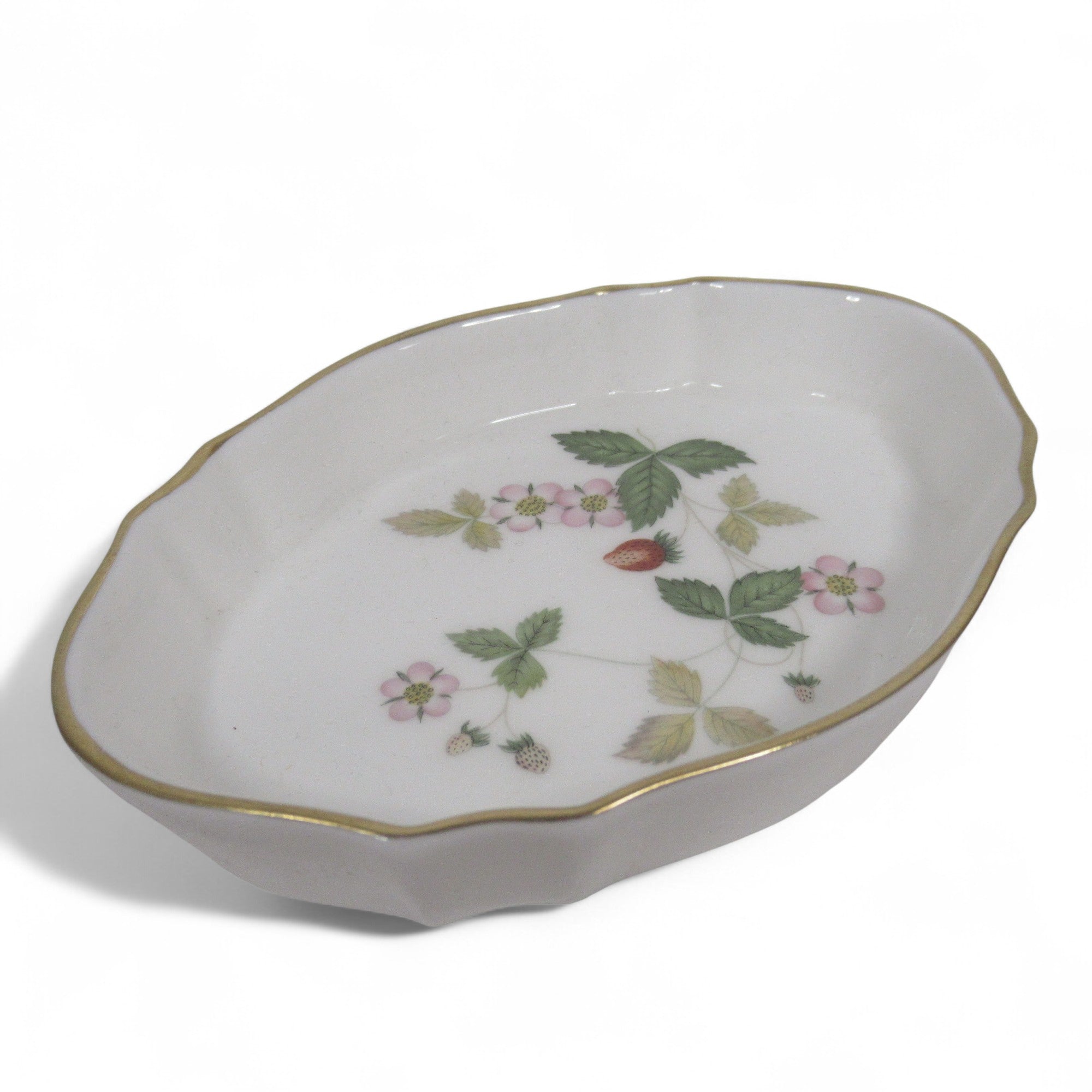 Side image of Wedgwood Wild Strawberry Silver Tray Trinket Dish Bone China