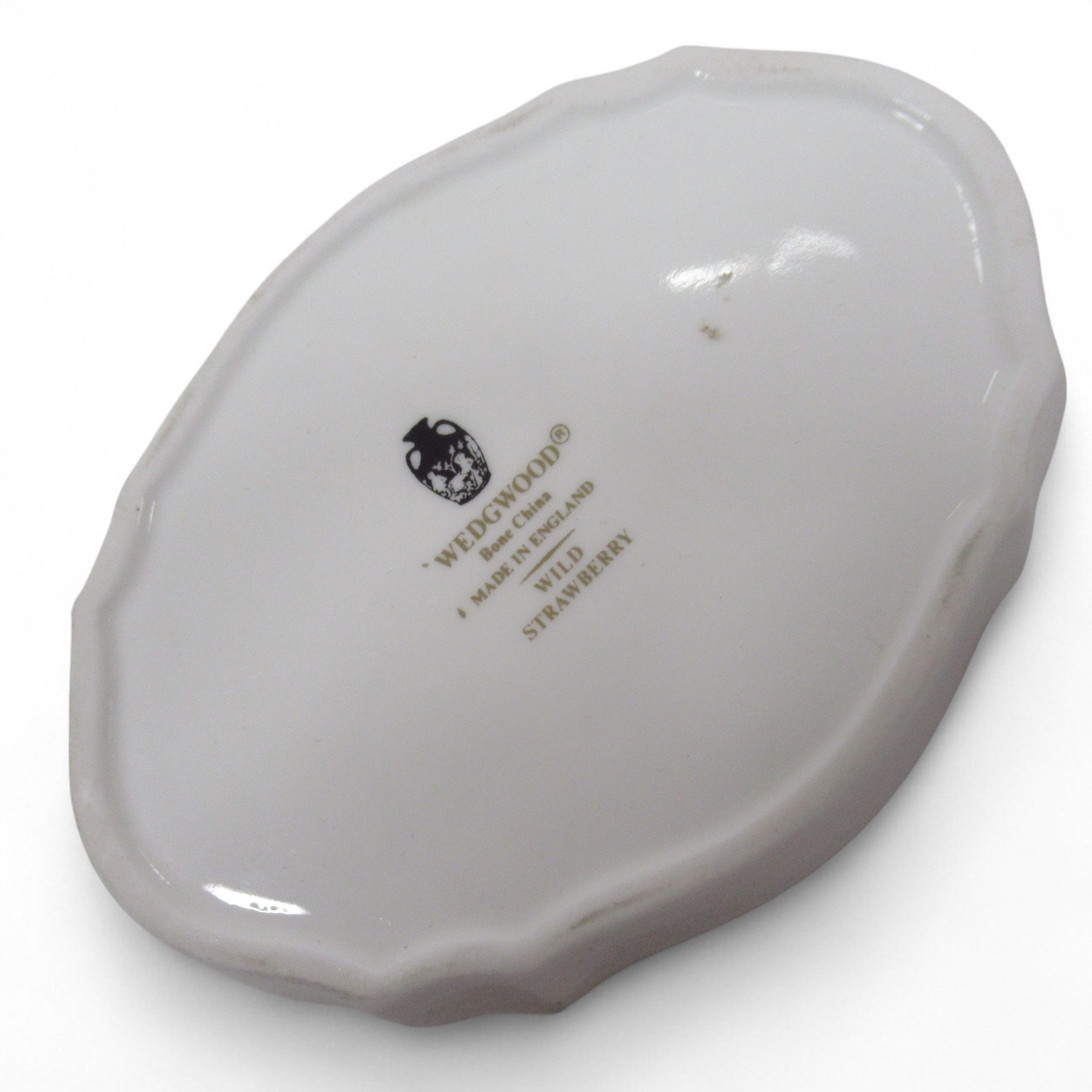 Underside image of Wedgwood Wild Strawberry Silver Tray Trinket Dish Bone China