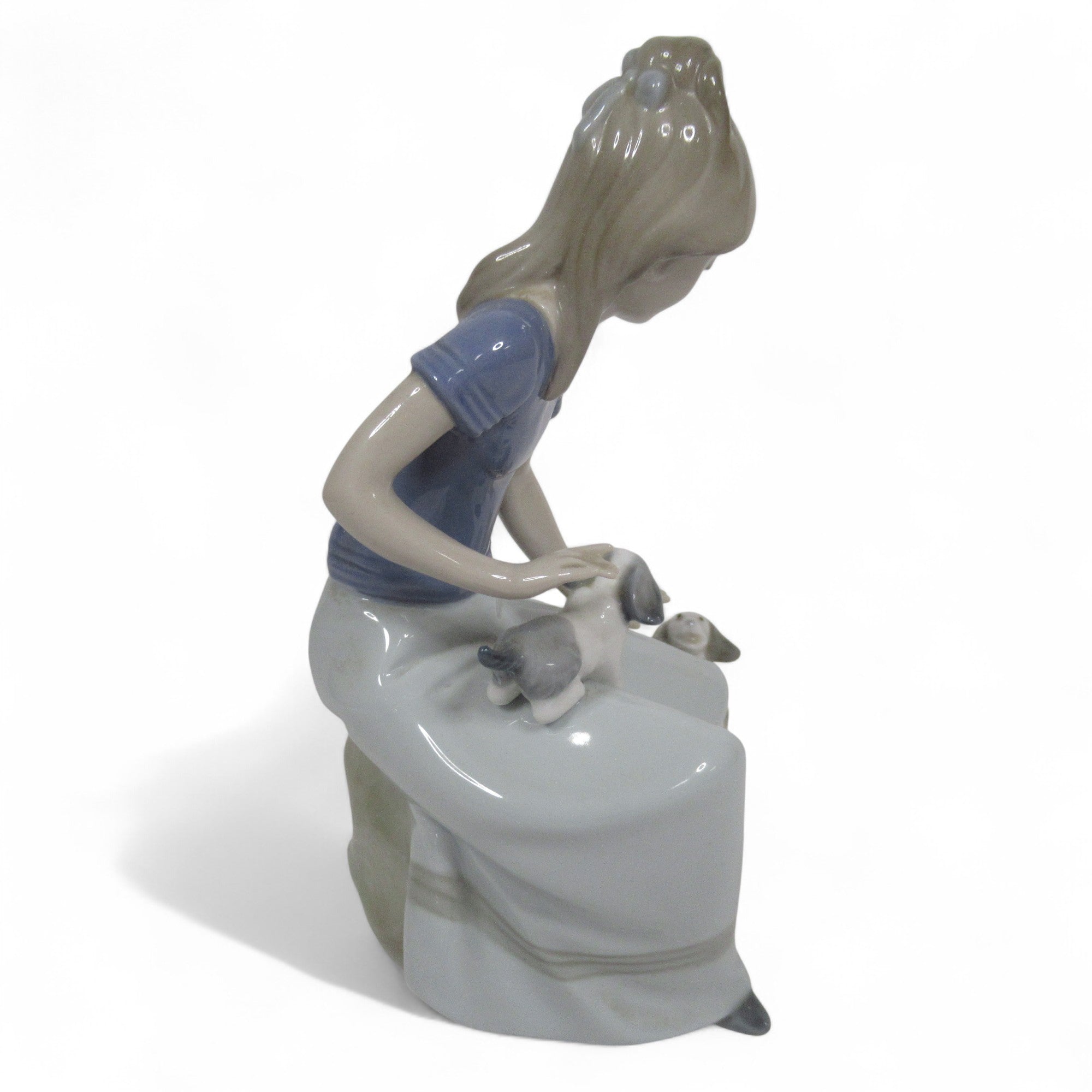 Side image 1 of Nao by Lladro Girl with Puppies 1986 Porcelain Figure