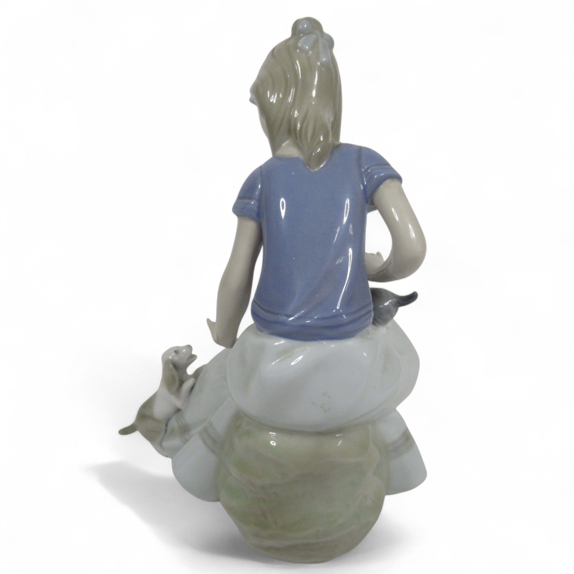 Rear image of Nao by Lladro Girl with Puppies 1986 Porcelain Figure