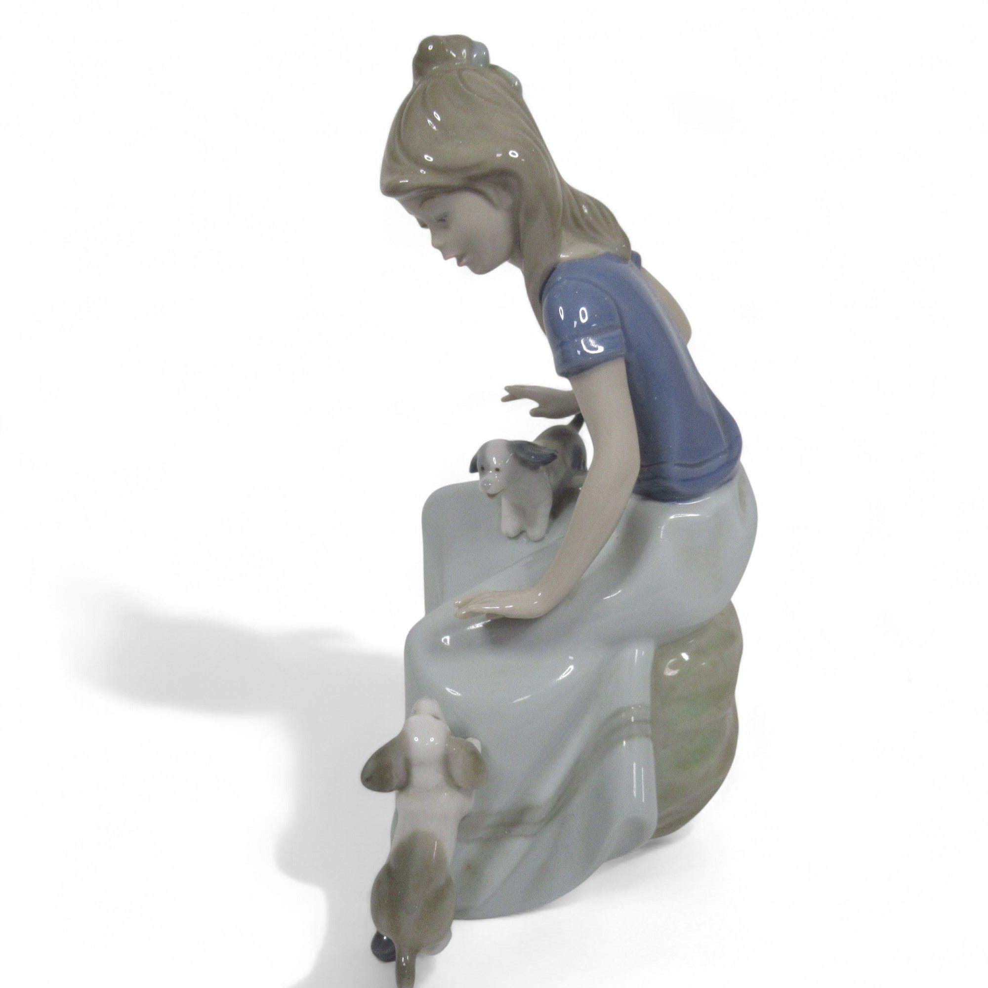 Side image 2 of Nao by Lladro Girl with Puppies 1986 Porcelain Figure