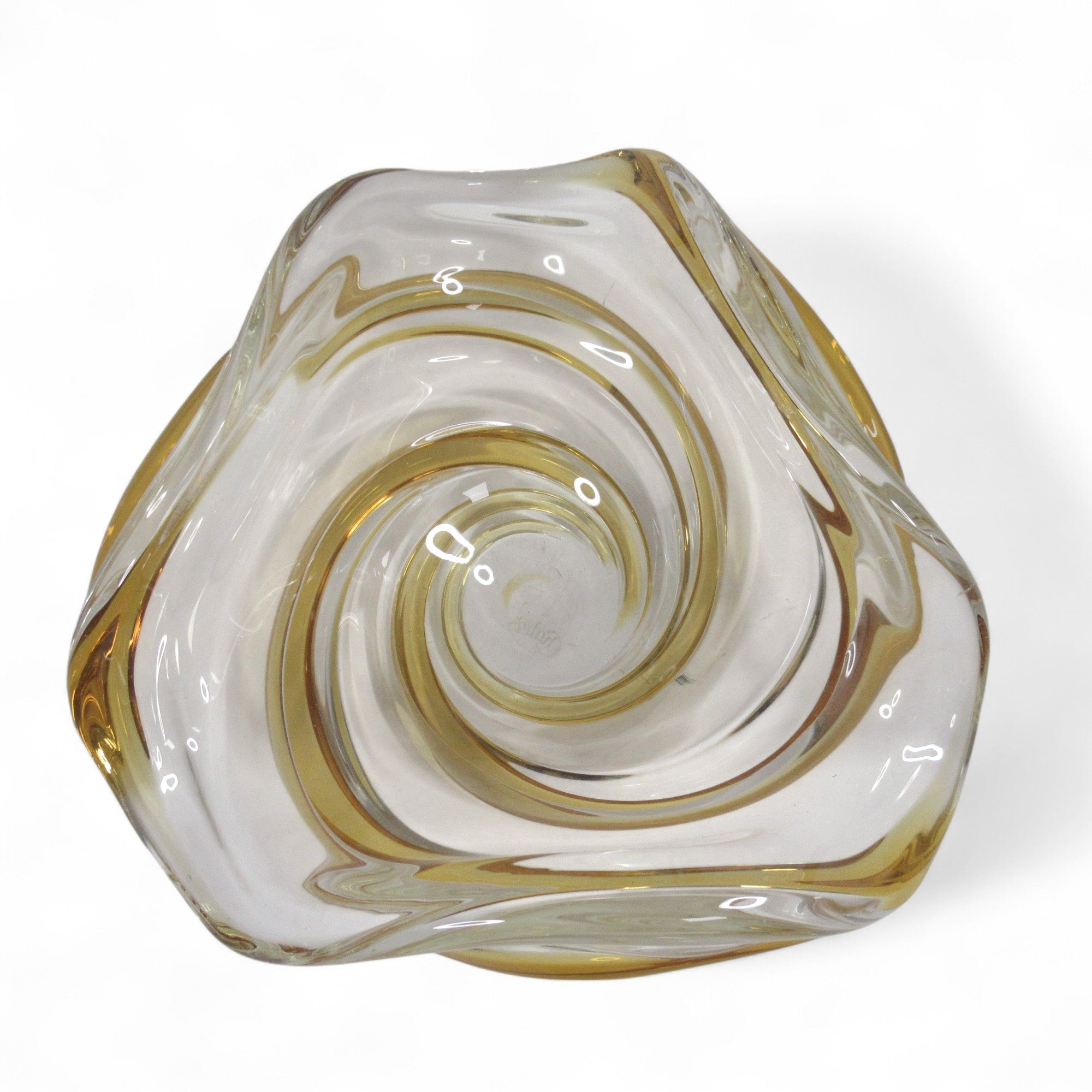 Top image of Chalet Canada Art Glass Swirl Bowl Clear/Orange Decorative