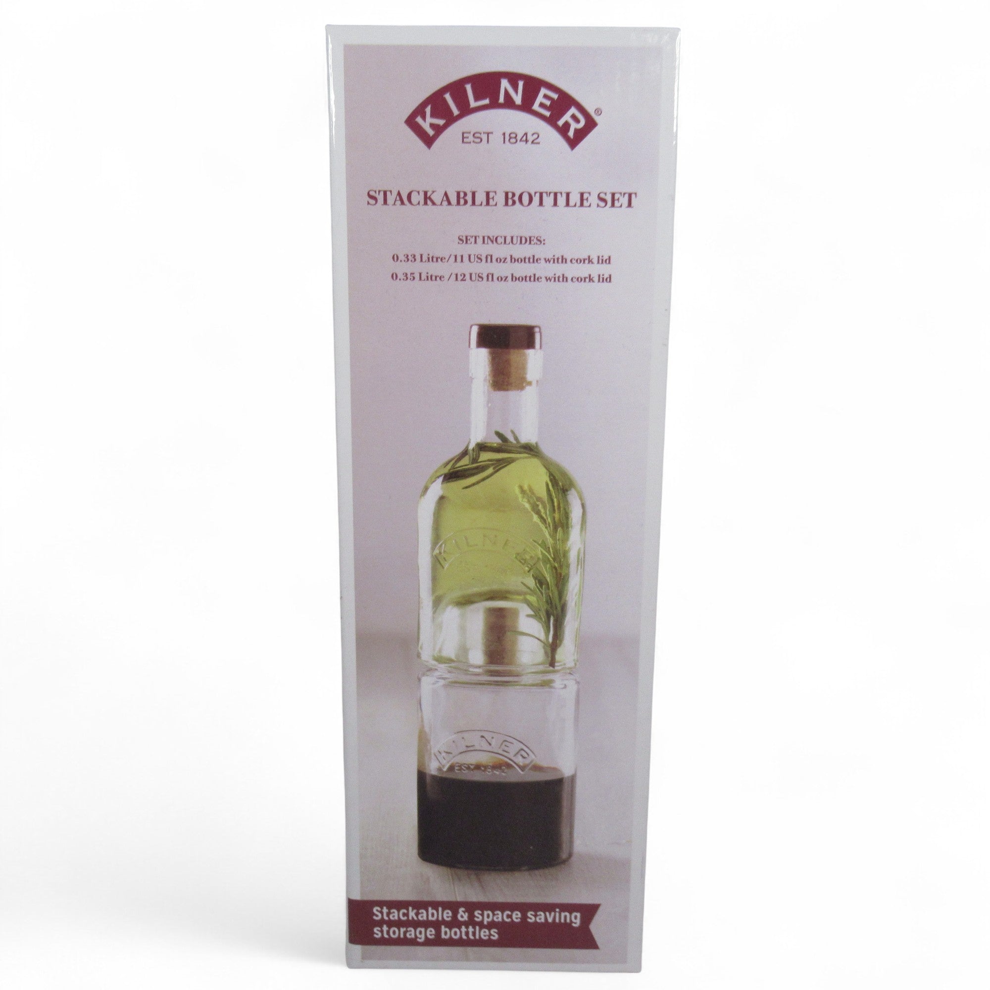 Front image of Kilner Stackable Bottle Set Clear Glass Boxed Kitchenware