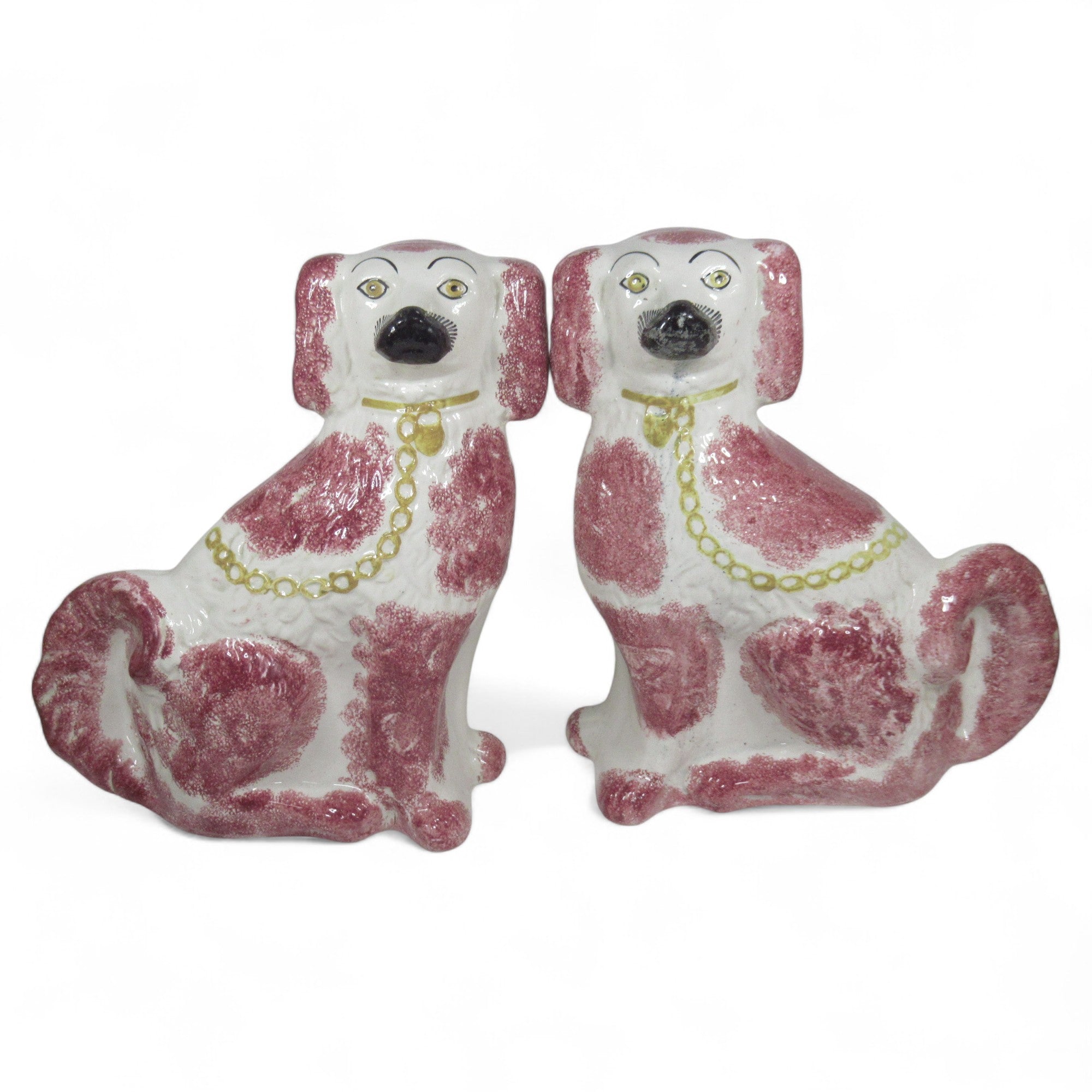 Front image of Pair of Staffordshire Wally Dogs 32cm White/Pink Vintage