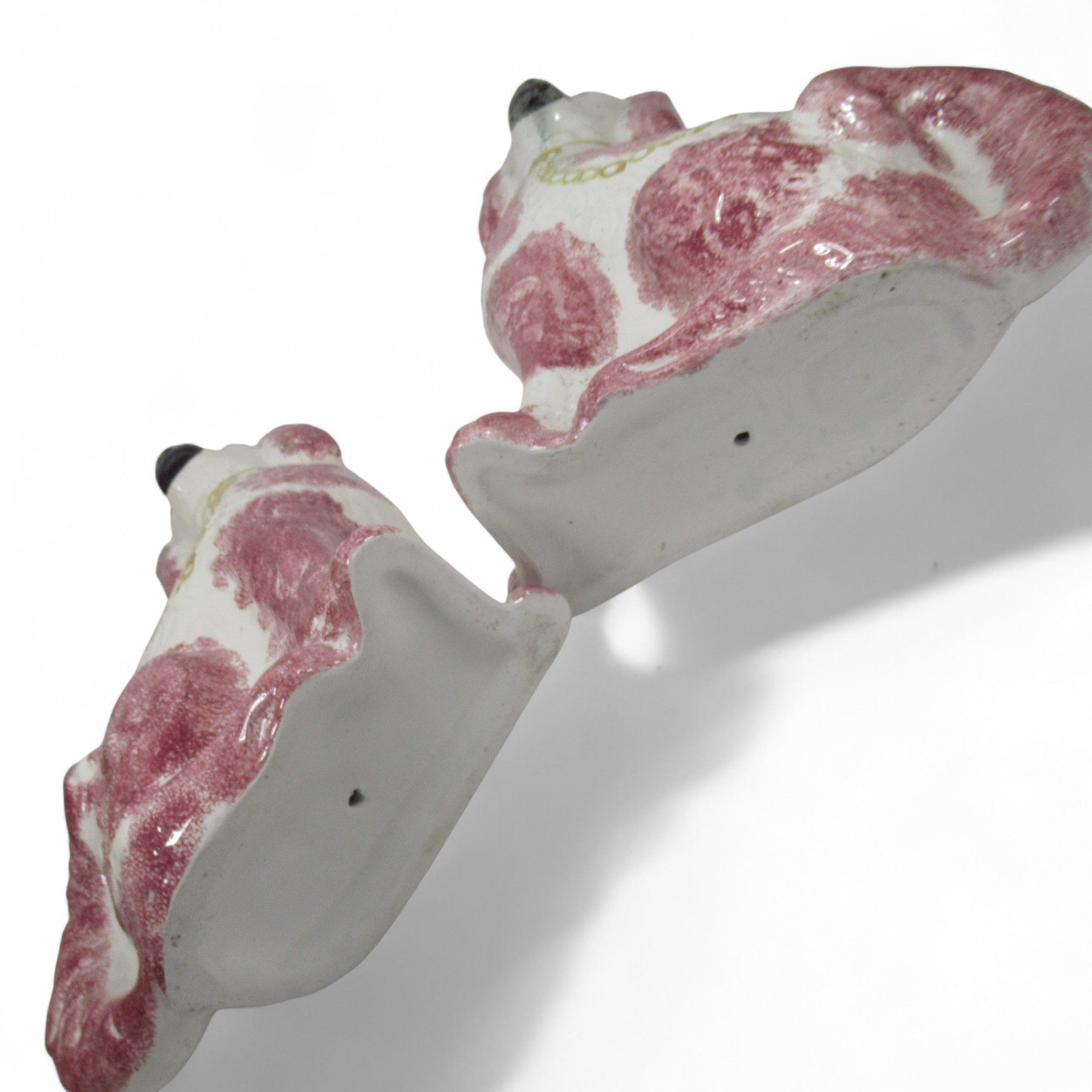 Underside image of Pair of Staffordshire Wally Dogs 32cm White/Pink Vintage
