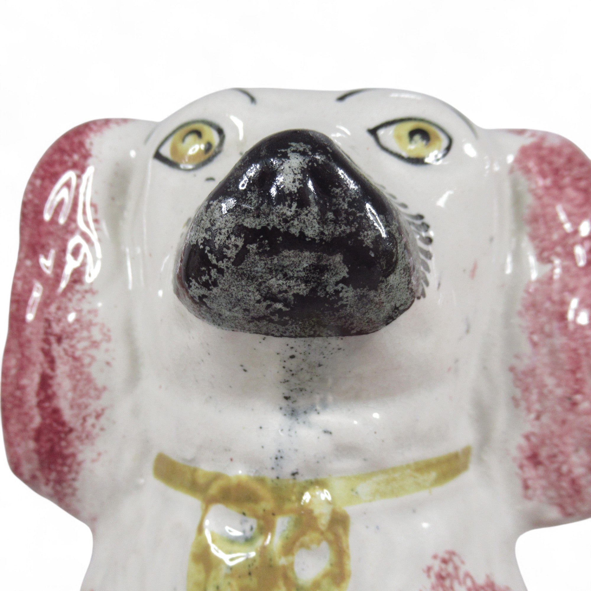 Close up wear image of Pair of Staffordshire Wally Dogs 32cm White/Pink Vintage