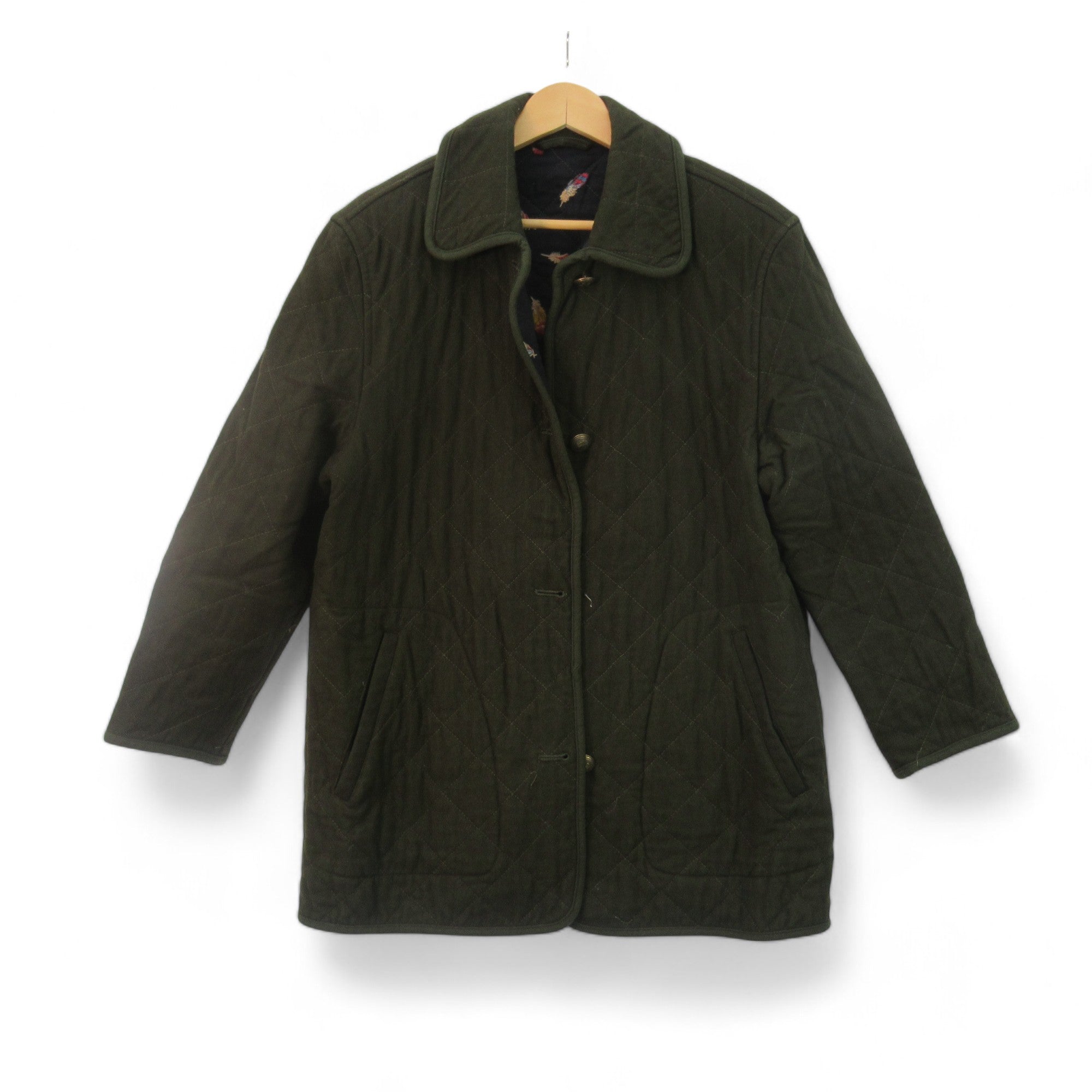 Front image for Schneiders UK 12 Green Wool Quilted Coat Womenswear | Preloved
