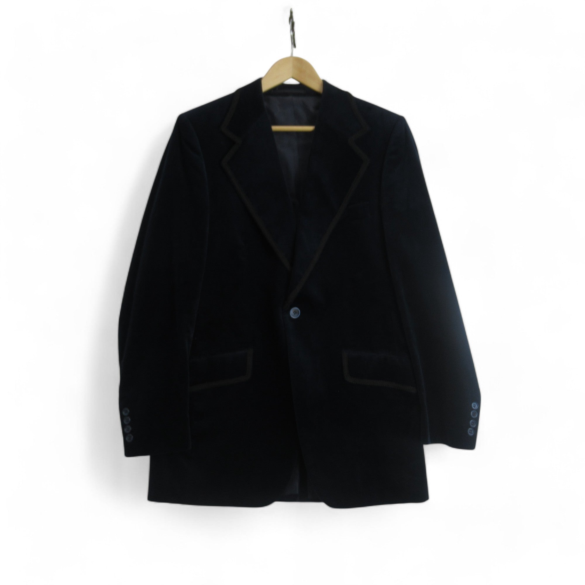 front image for International Style Vintage Small Blue Velvet Blazer Menswear | Preloved