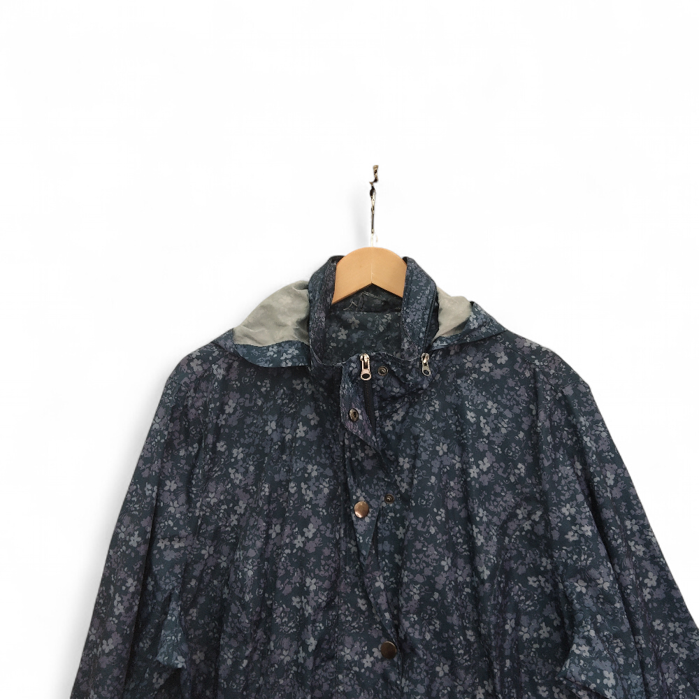top image for Rain Jacket Coat UK 24 Blue Flower Womenswear | Pre-loved