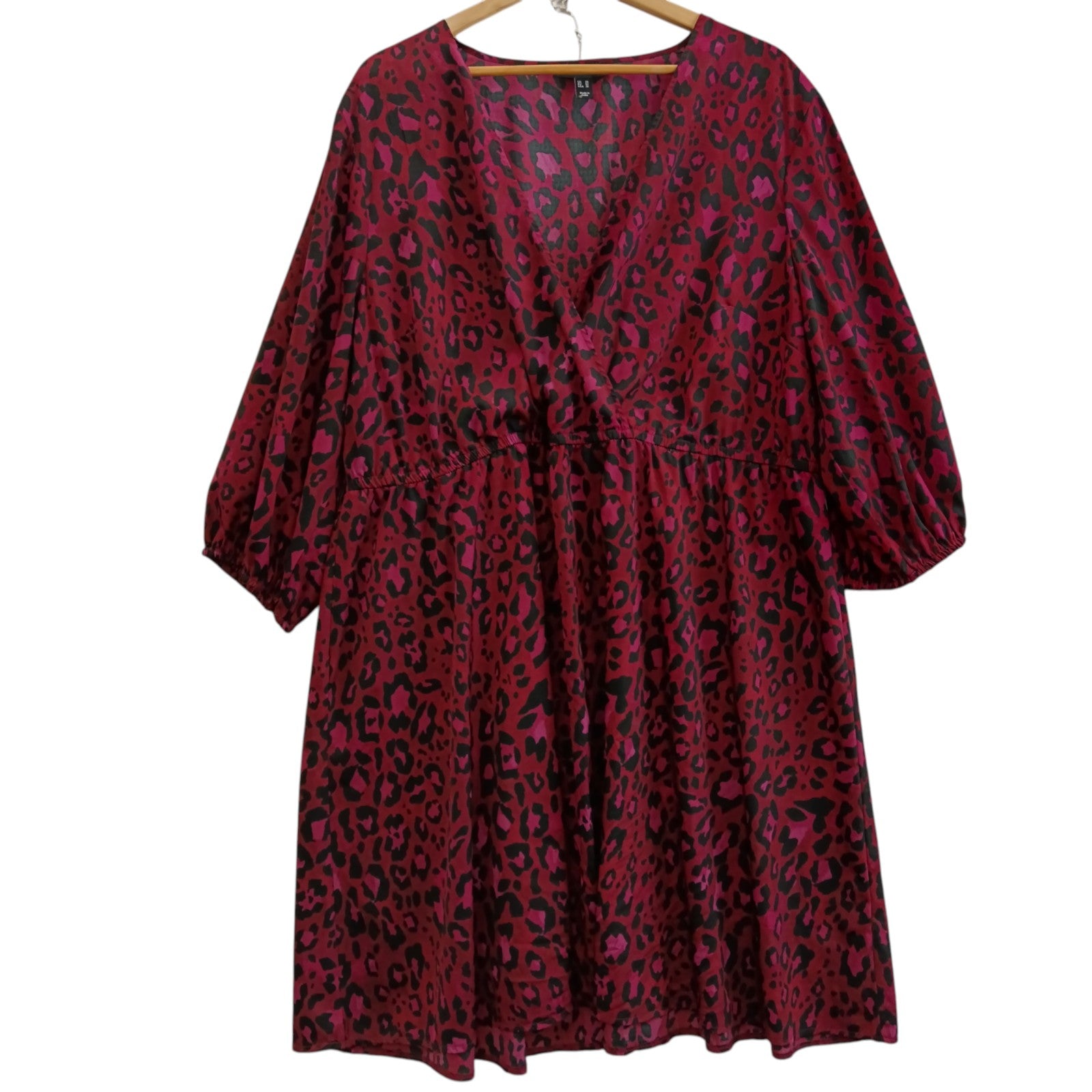 New Look Curves Knee Length V-neck Animal Print Burgundy Dress UK 24 Womenswear Pre-loved