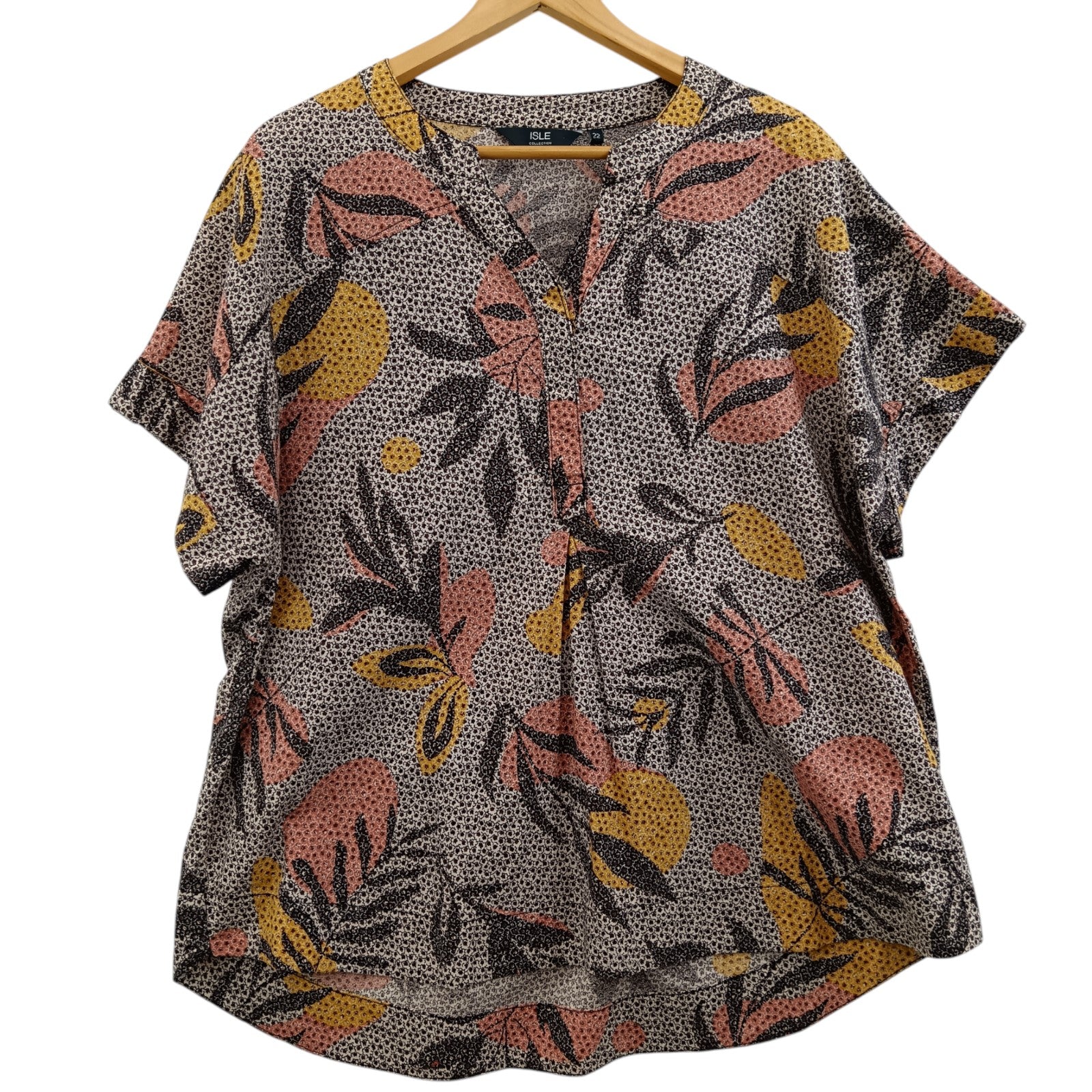 Front image for Isle Collection Ladies Dusky Pink & Yellow Botanical Blouse UK 22 Womenswear | Pre-loved