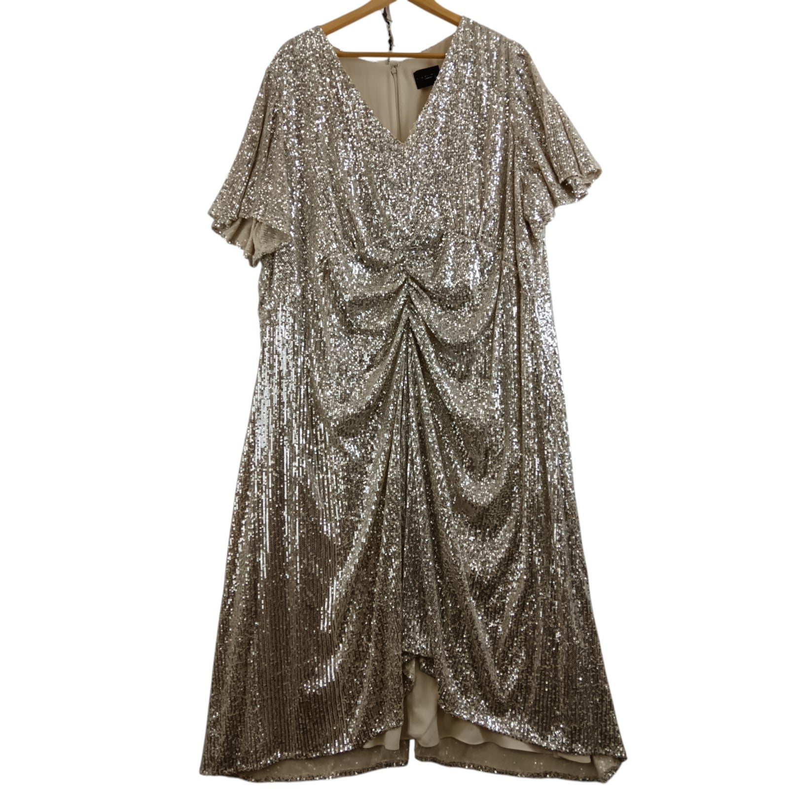 Front image for Live Unlimited Beige With Silver Sequins Midi Dress UK 22 Womenswear | Pre-loved