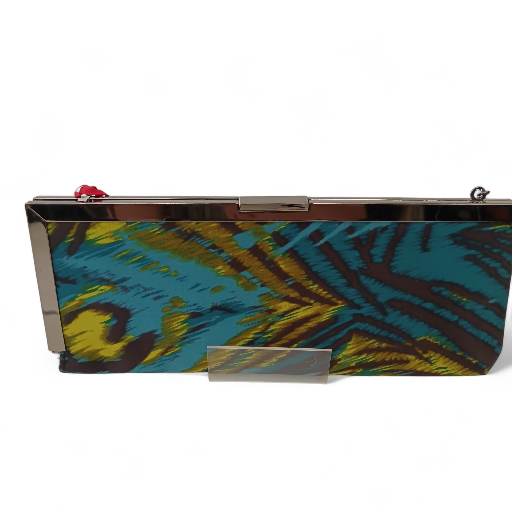 Back image for Monsoon Blue Abstract Print Clutch Bag Chain Strap- Womenswear | Pre-loved