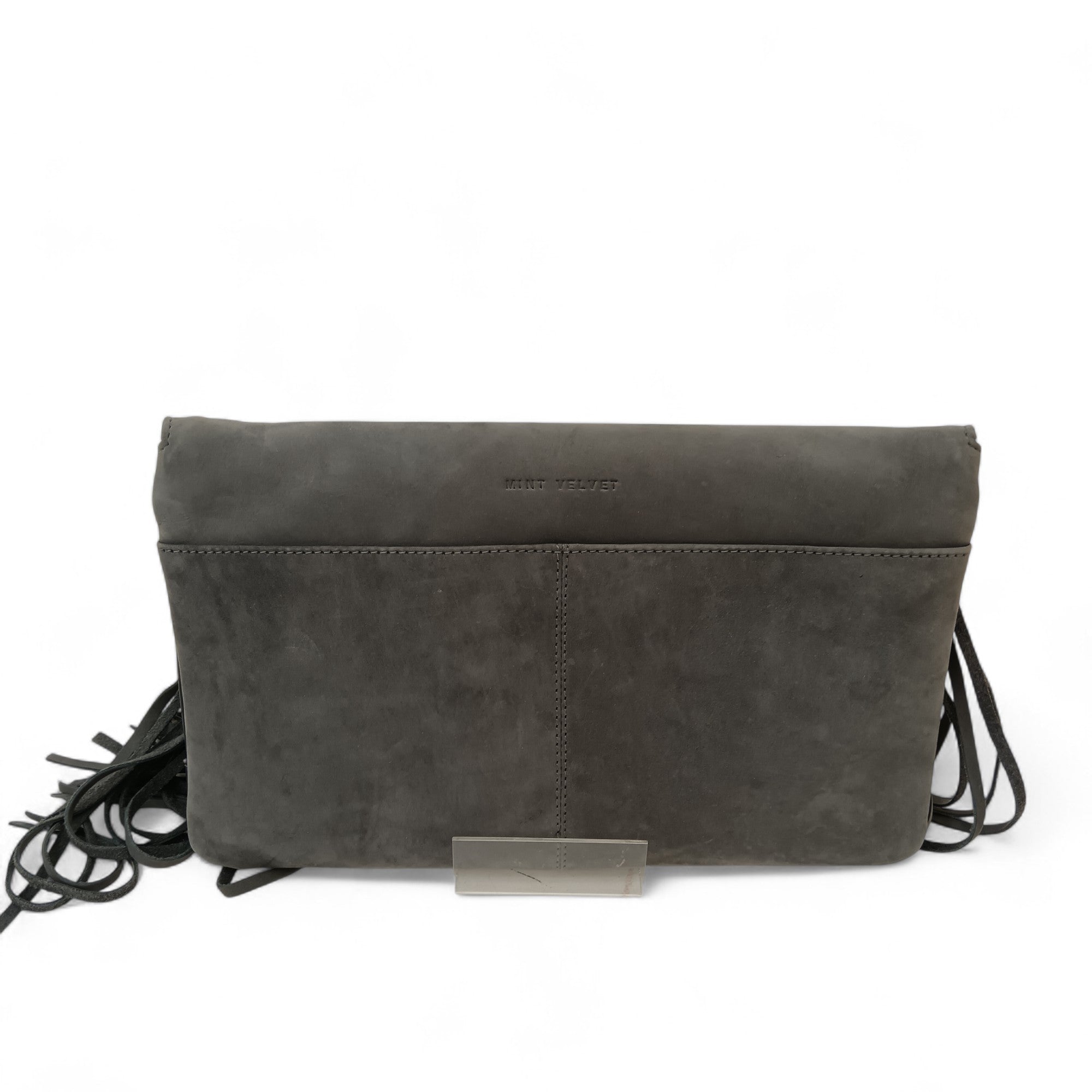 Back image for Mint Velvet Grey Amber Fringed Soft Suede Clutch Bag- Tags On- Womenswear | Pre-loved