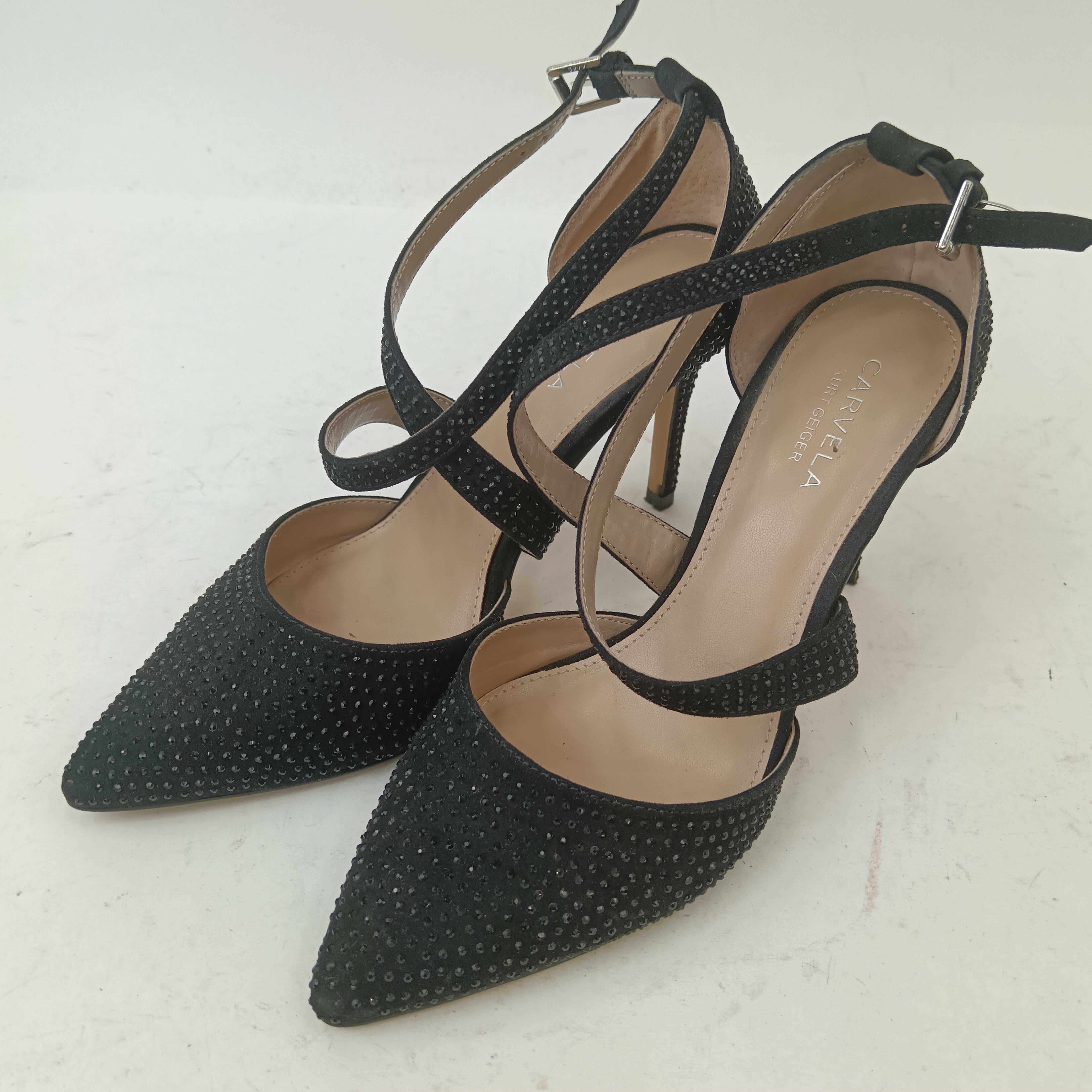 Side/ front image for Carvela by Kurt Geiger Black Diamante Heels UK 4 Womenswear | Pre-loved