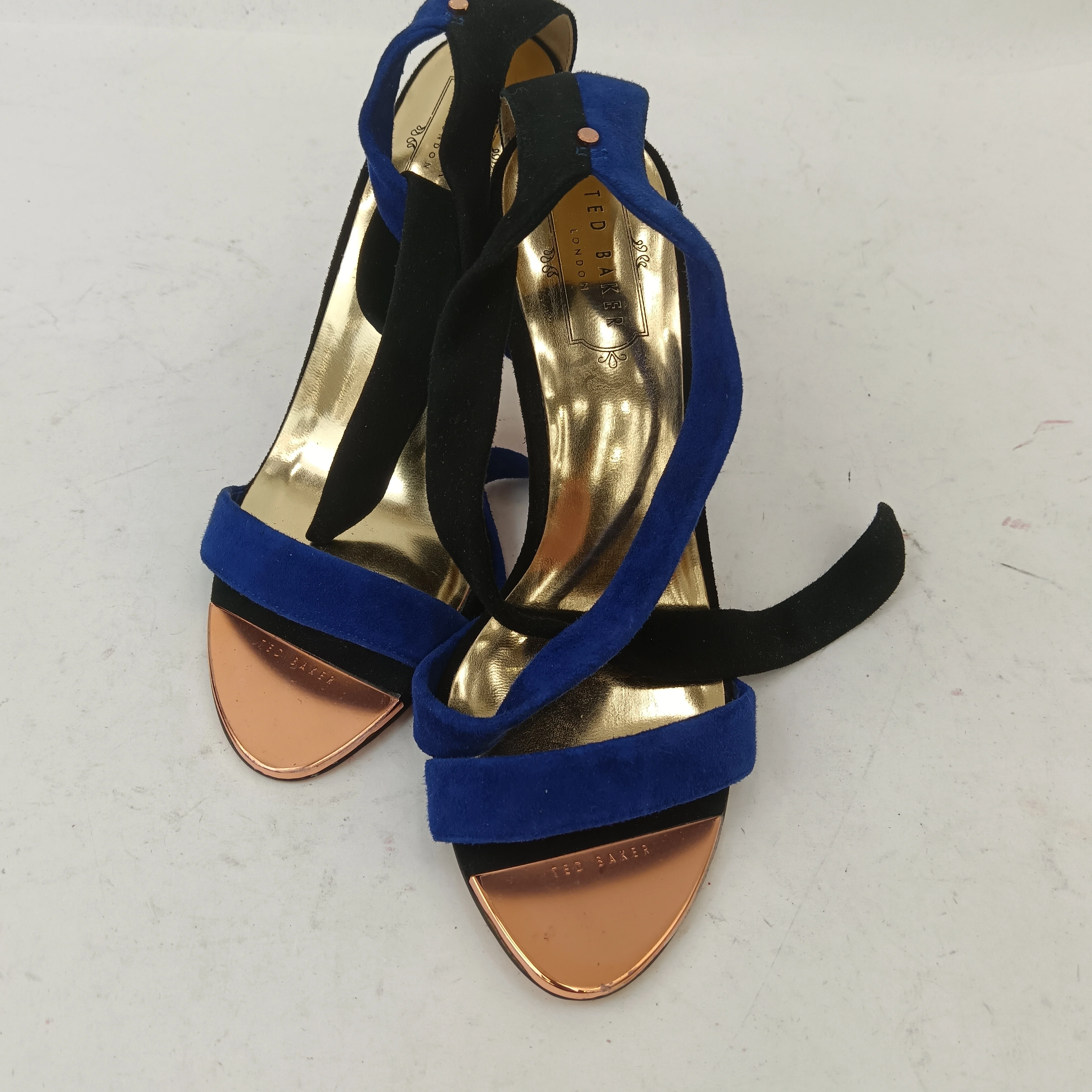 Front image for Ted Baker Black And Navy Suede Heeled Sandals UK 4 Womenswear | Pre-loved