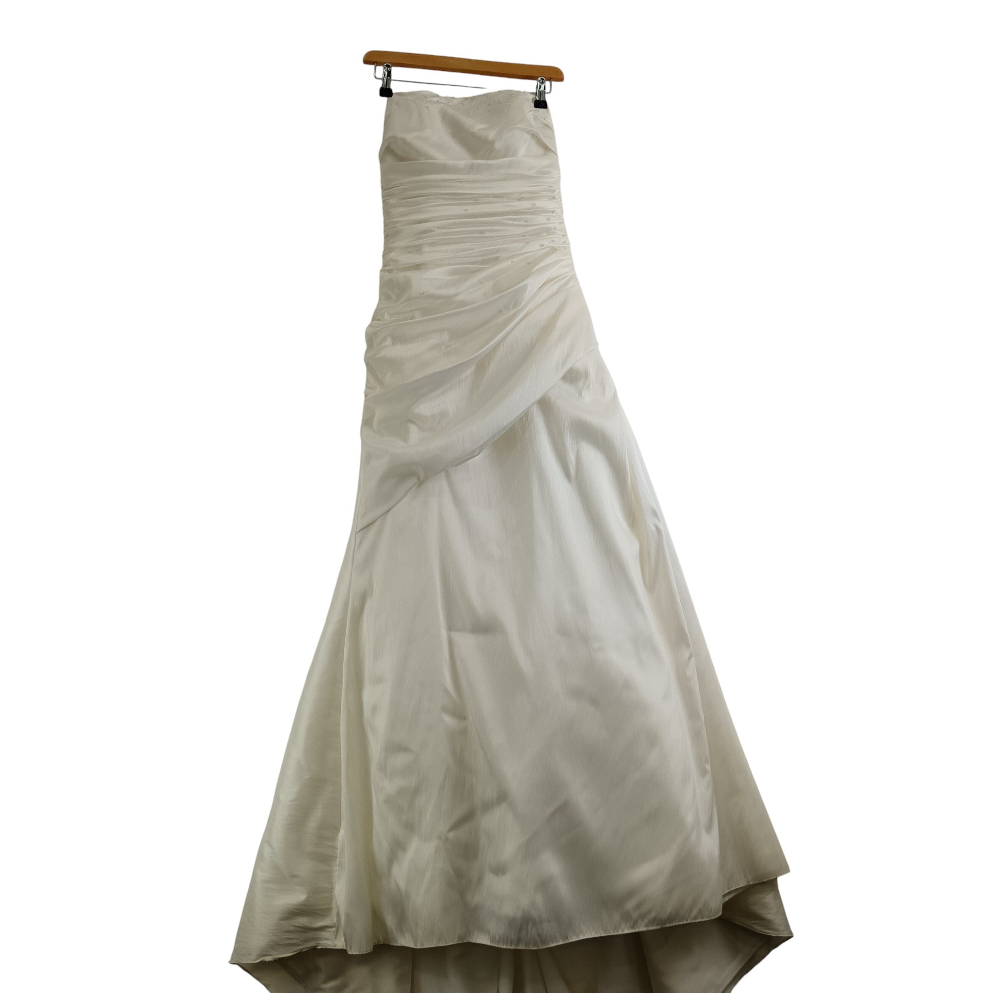 Front image for Ivory Satin Wedding Hi-low Draped Dress Strapless UK 12  Womenswear | Pre-loved