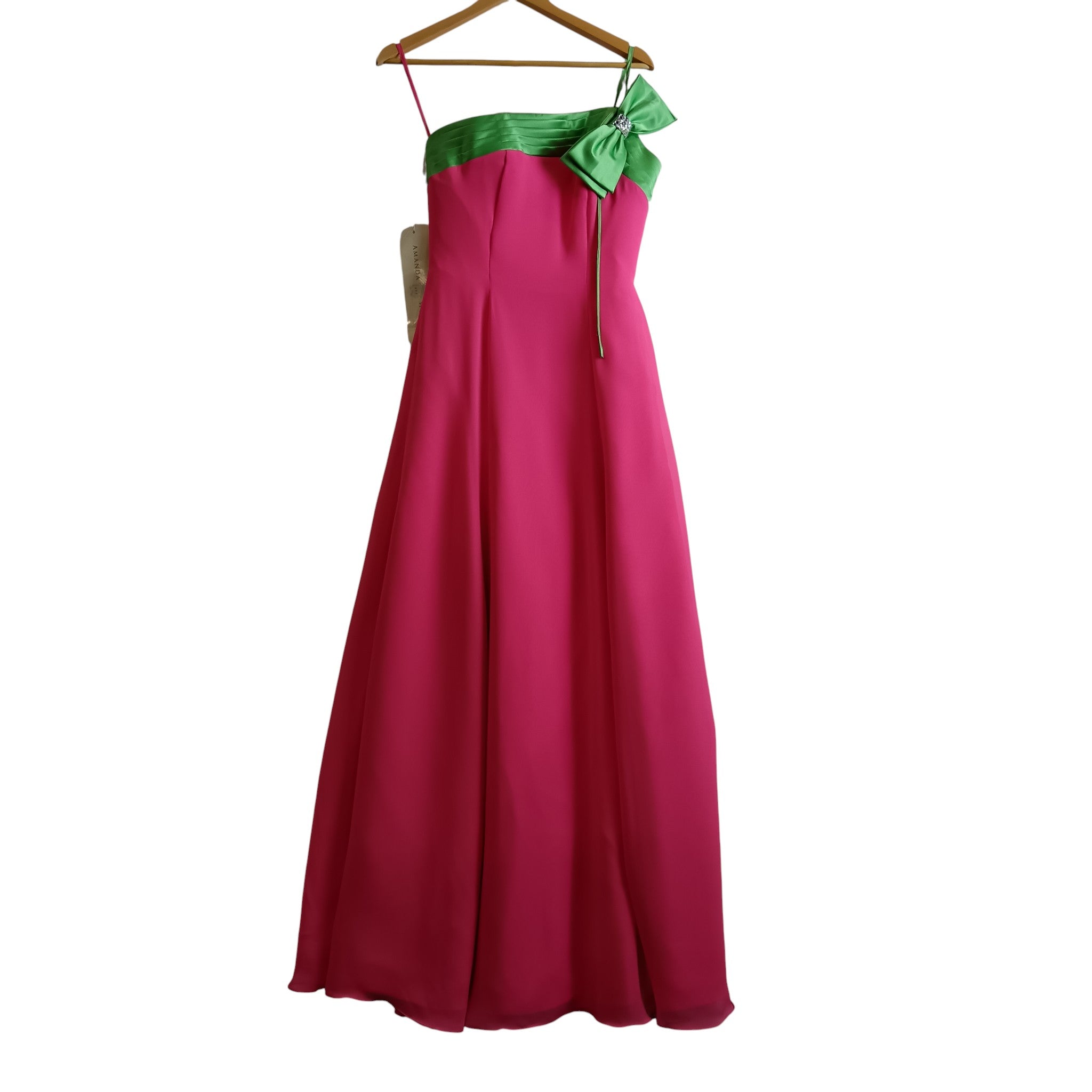 Front image for Amanda Wyatt Vivid Pink Green Satin Trim Full Length Women's Dress UK 8 -Tags On- Womenswear | Pre-loved
