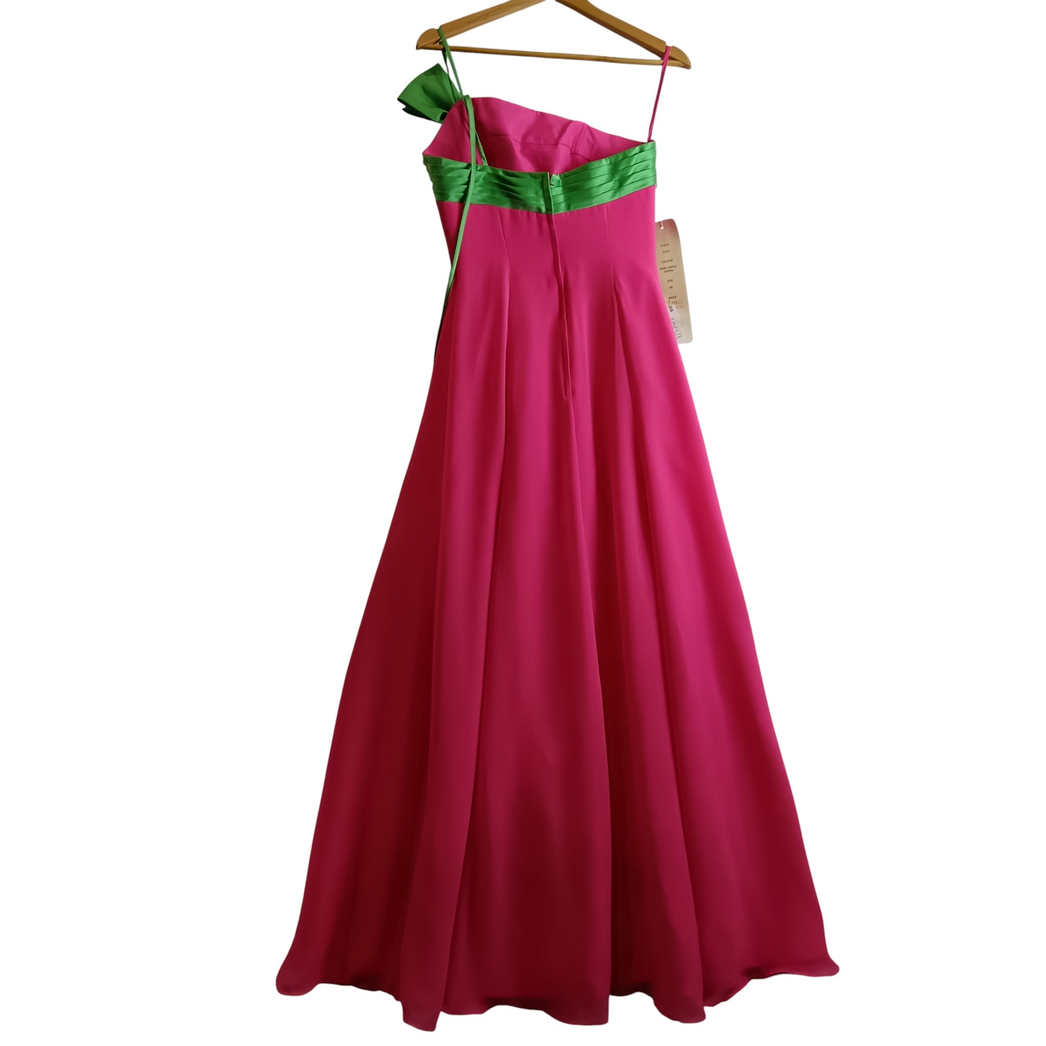 Back image for Amanda Wyatt Vivid Pink Green Satin Trim Full Length Women's Dress UK 8 - Tags On - Womenswear | Pre-loved