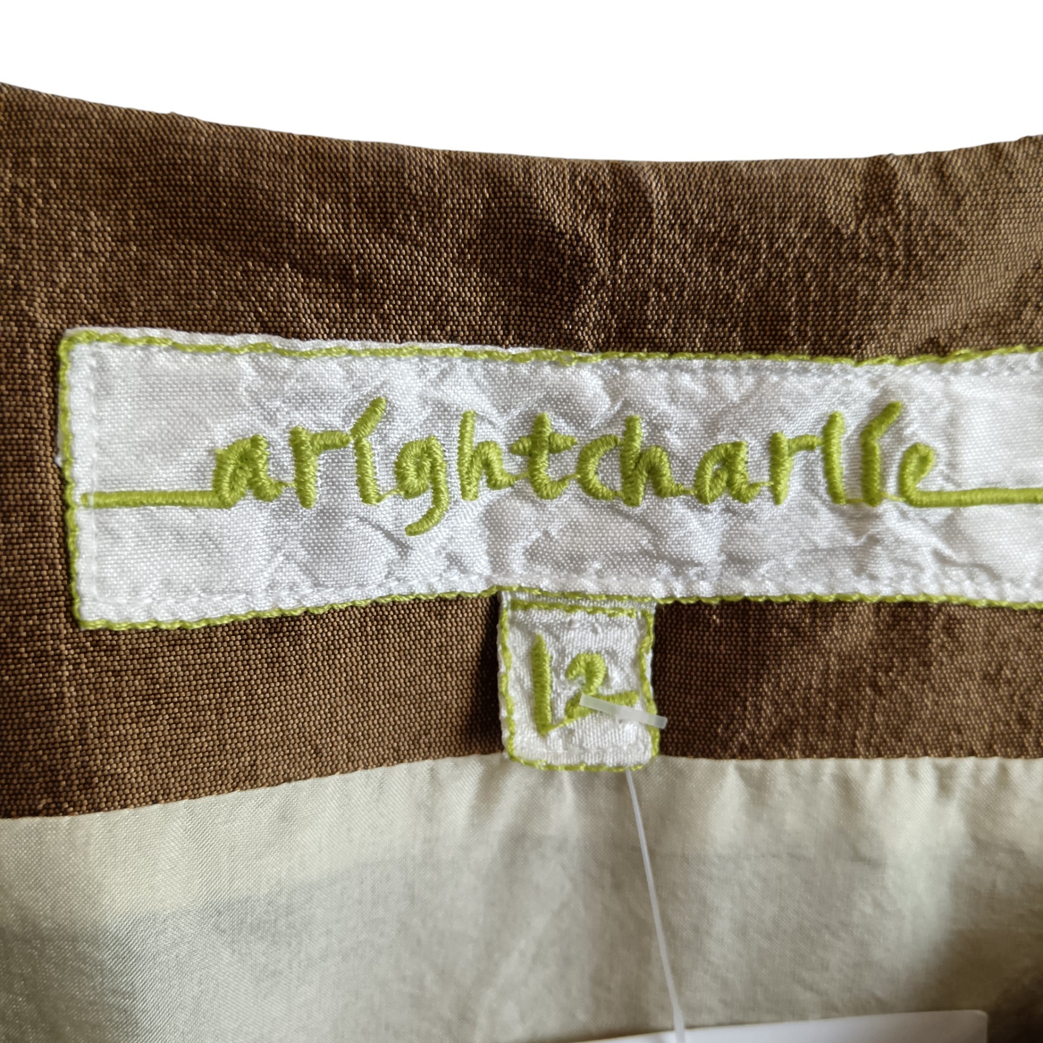 Dress label image for Kay Unger New York Pure Silk Brown Striped Dress With Bolero Mother of Bride Outfit UK 10-12 - Womenswear | Pre-loved