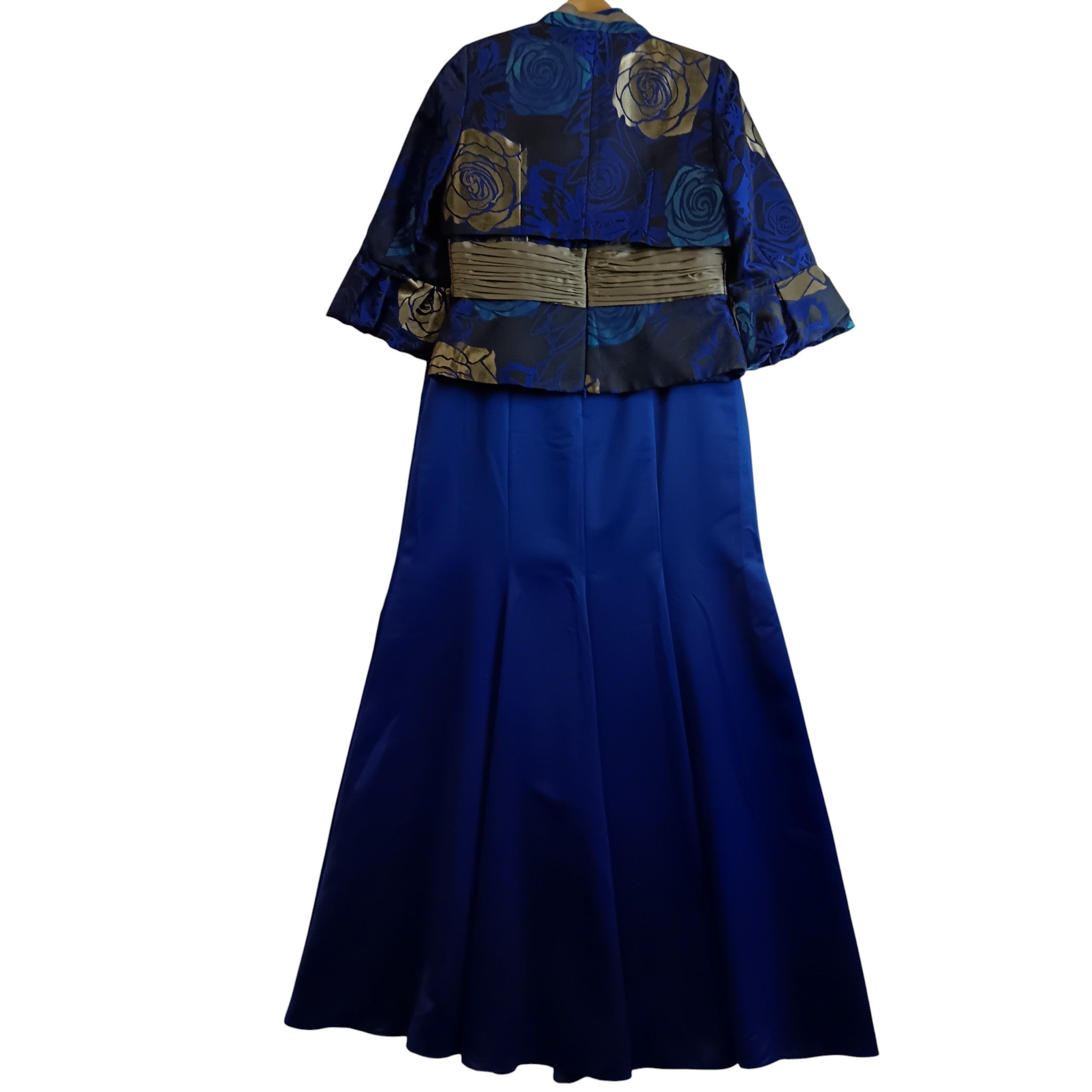 Back image for Sona Pena Dark Blue Gold Floral Print 3 Pieces Mother Of Bride Satin Outfit Women's UK 14- Womenswear | Pre-loved
