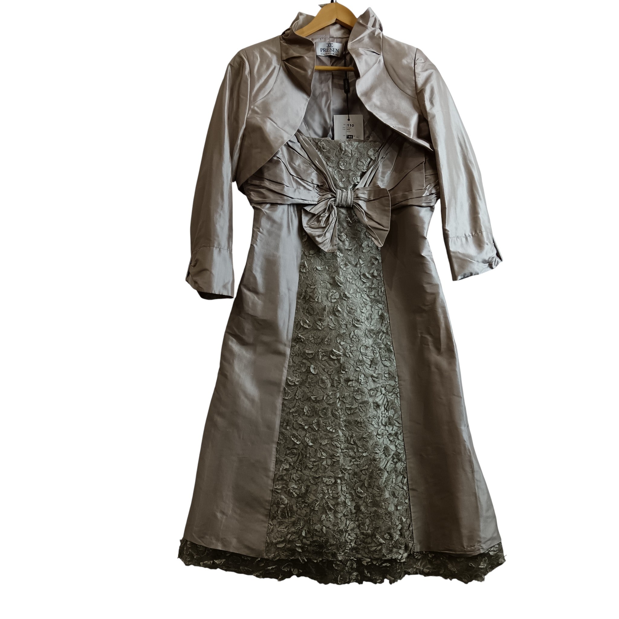 Front image for BNWT Presen Midi Dress With Bolero Champagne Colour Mother Of Bride Outfit UK 14 -Womenswear | Pre-loved