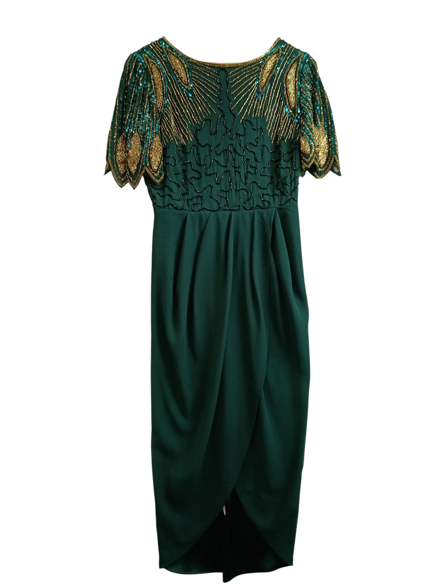 Front image for Virgos Lounge Beautiful Bottle Green Beaded Tulip Dress UK 10 Womenswear | Pre-loved