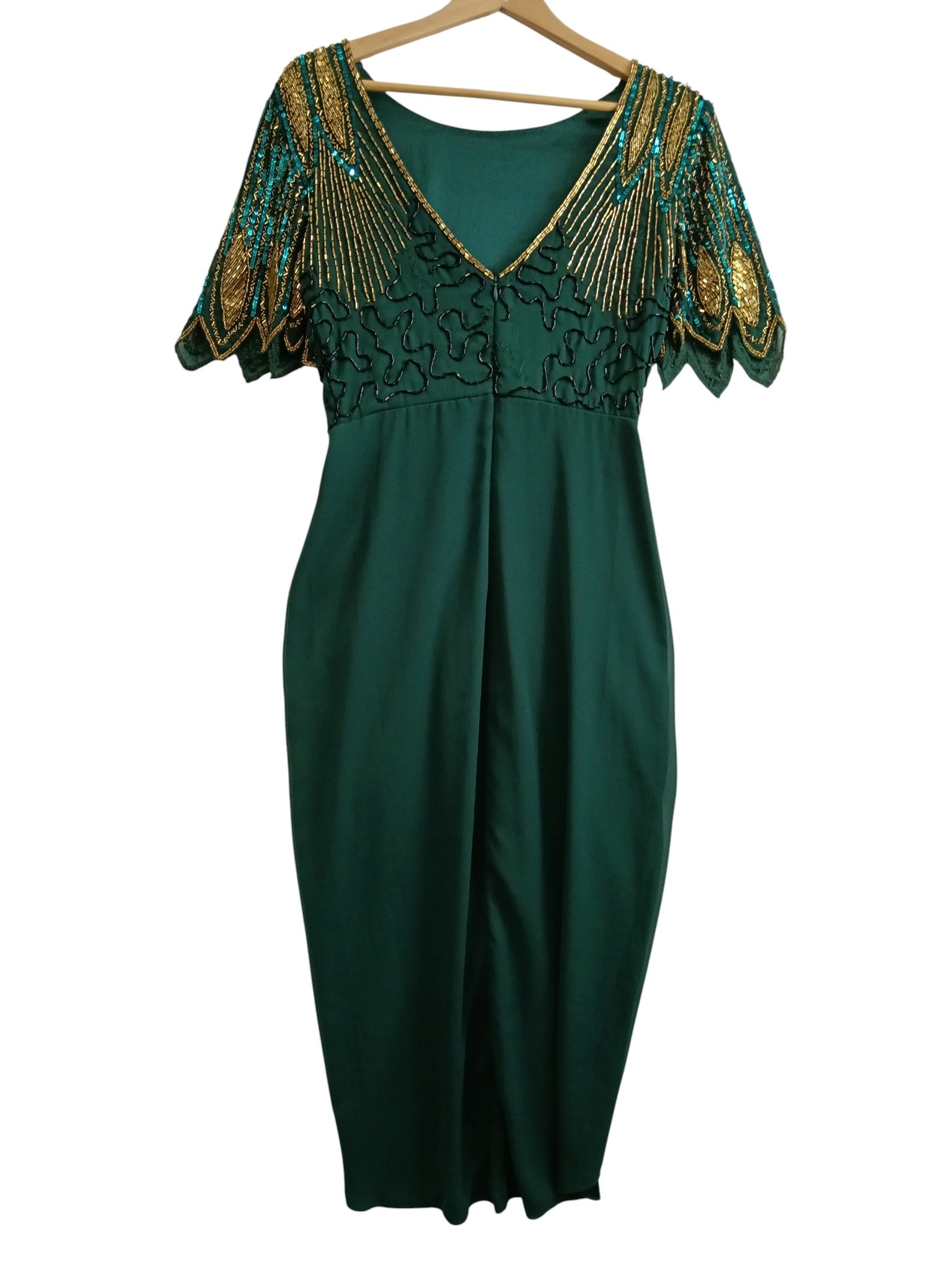 Back image for Virgos Lounge Beautiful Bottle Green Beaded Tulip Dress UK 10 Womenswear | Pre-loved