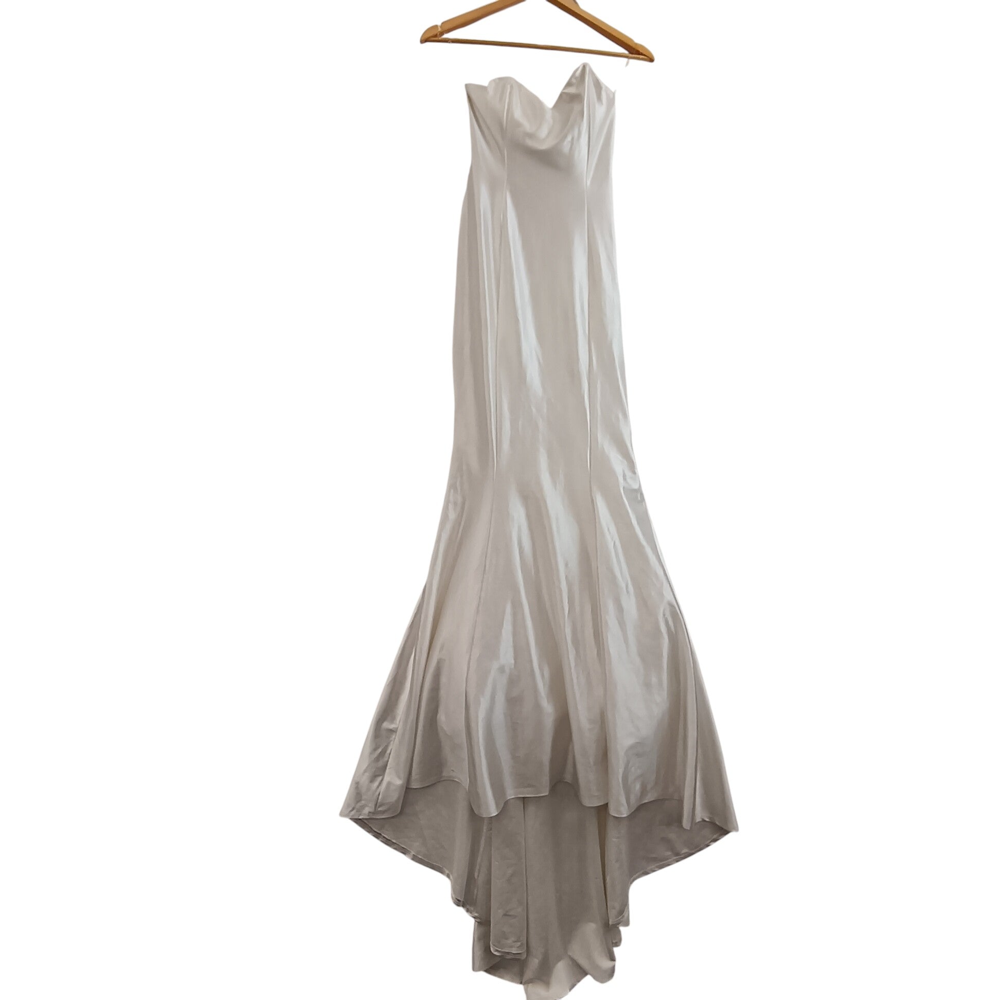 Front image for Ivory Satin Hi-low Draped Dress Strapless UK 6 -Tags On Womenswear | Pre-loved