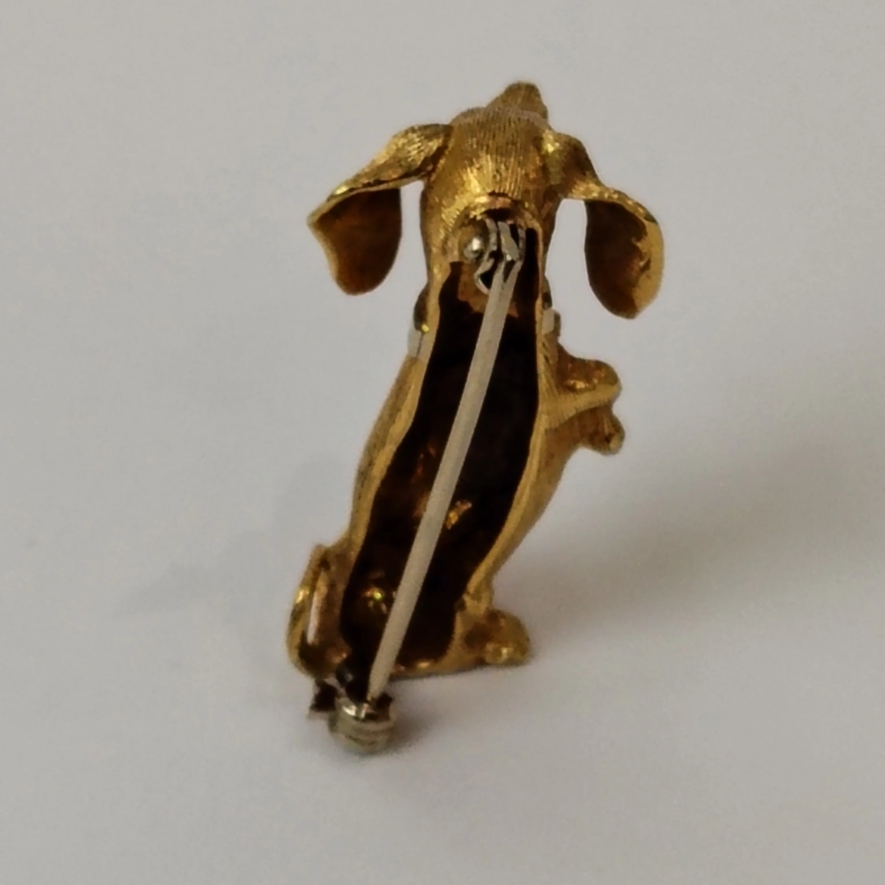 back image for Dachshund 18ct Yellow Gold Ruby Stone Vintage Jewellery Brooch 10.2g - Preloved