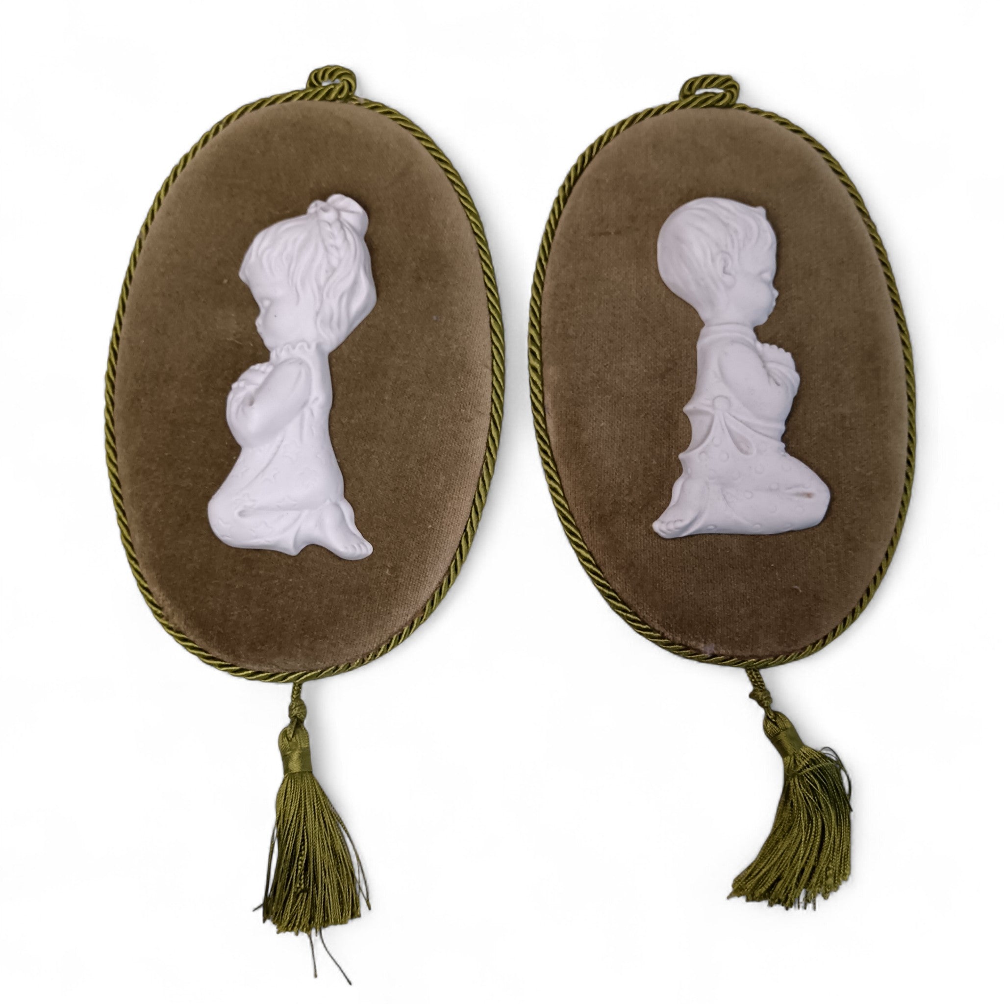 Capodimonte Porcelain Boy & Girl Praying Hanging Plaques | Preloved