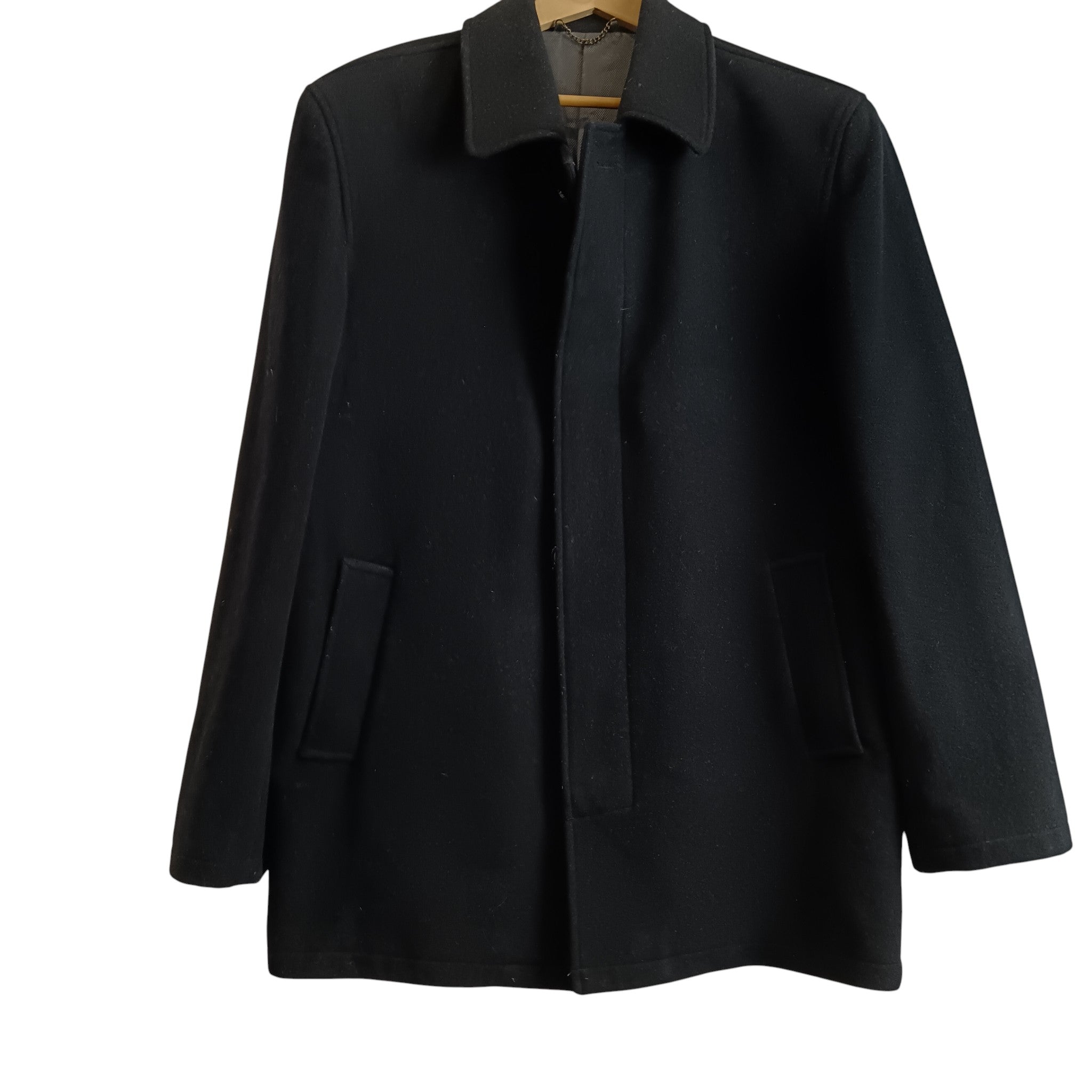 Front image for Carabou Wool And Cashmere Men's Black Overcoat UK Small Menswear | Pre-loved