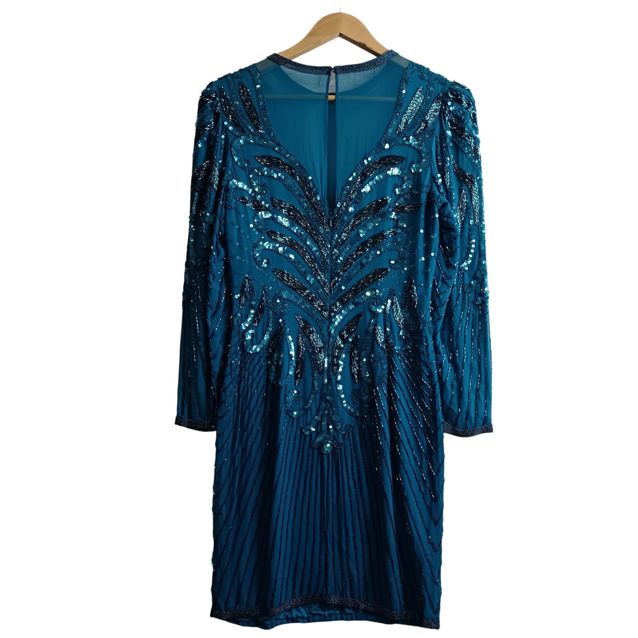 Back image for A.J Bari Petrol Blue Beaded Pure Silk Dress UK Small - Womenswear | Pre-loved