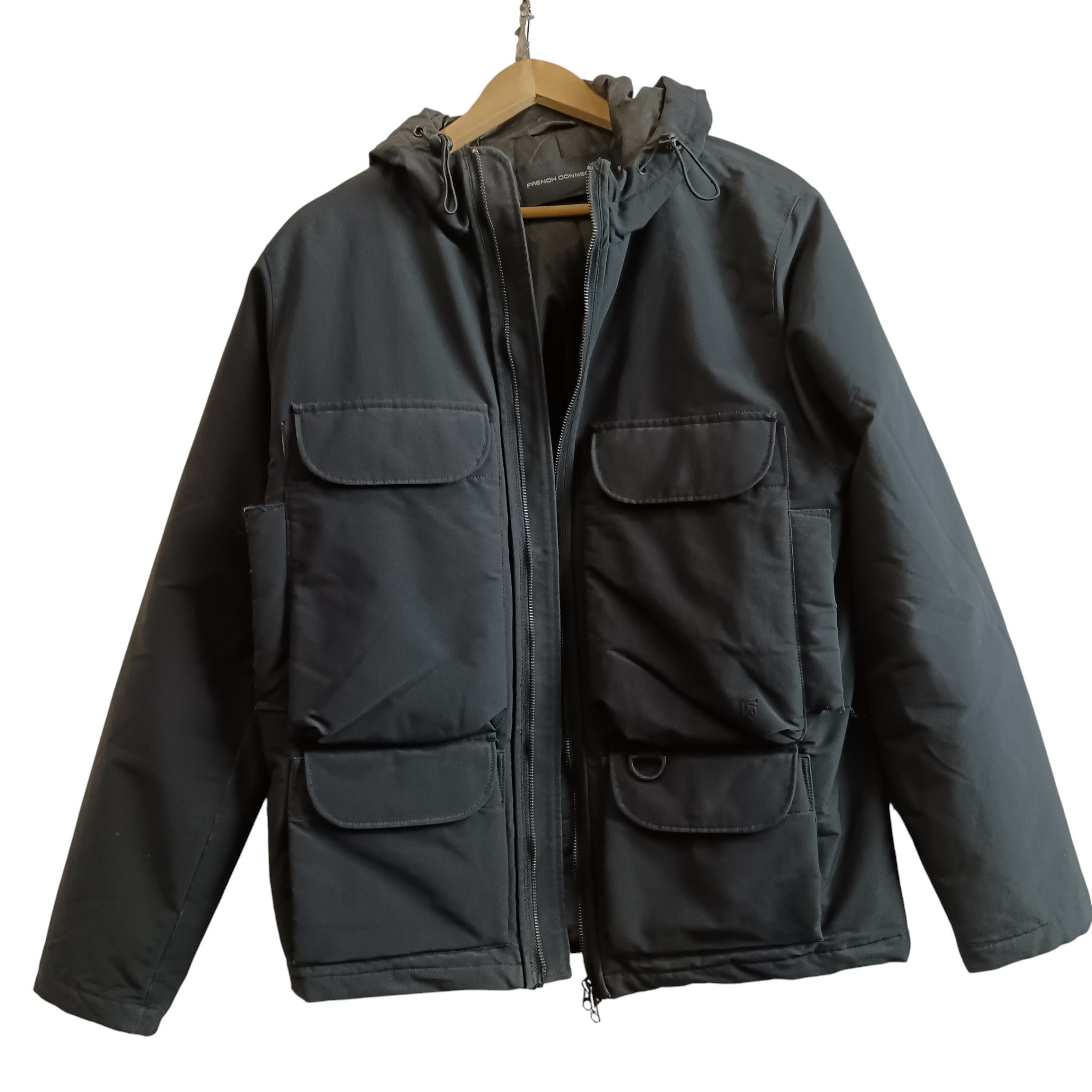 Front image for French Connection Men's Black Hooded Coat UK Small - Menswear | Pre-loved