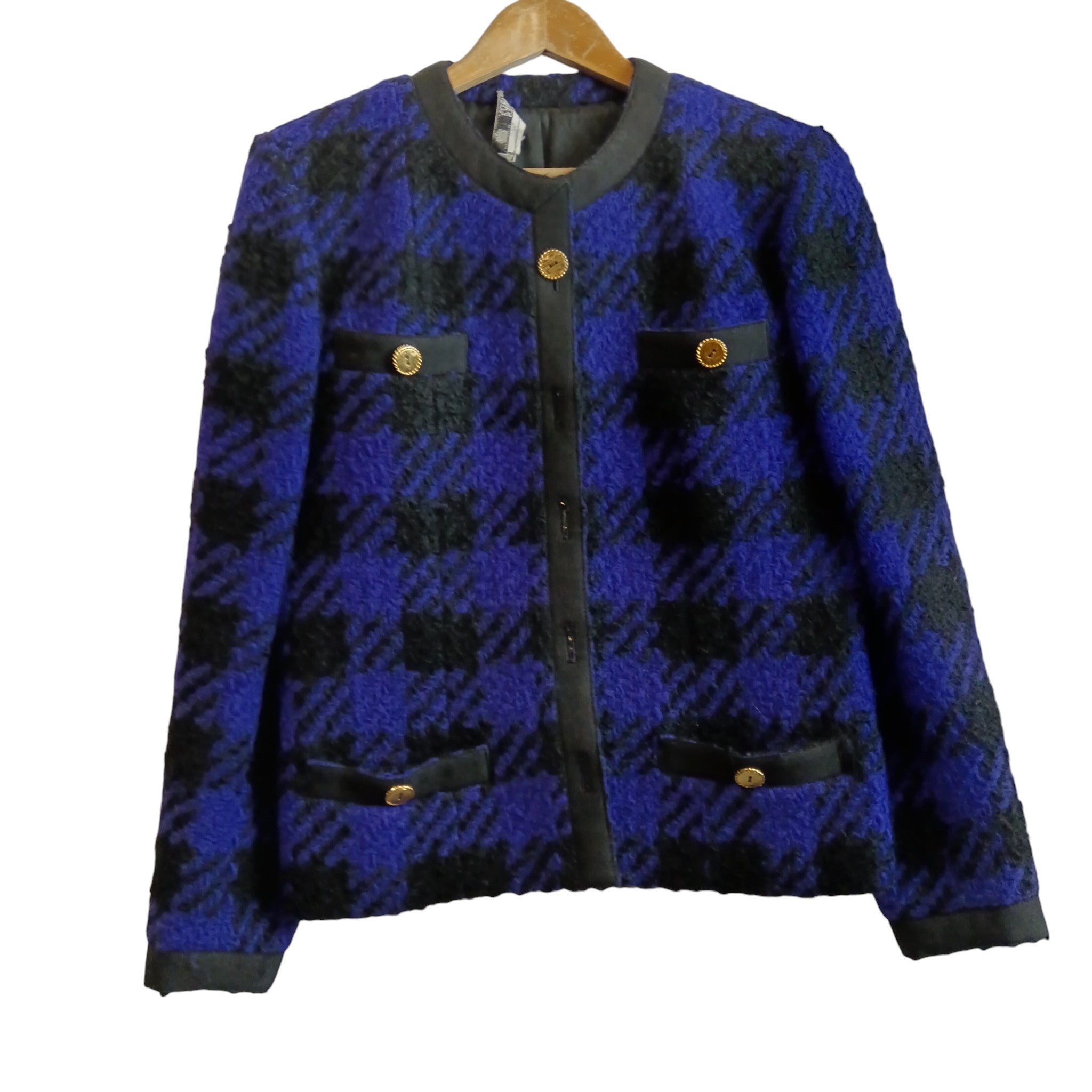 Front image for Hardy Amies Vintage Black and Purple Short Tweed Women's Jacket UK Large- Womenswear | Pre-loved