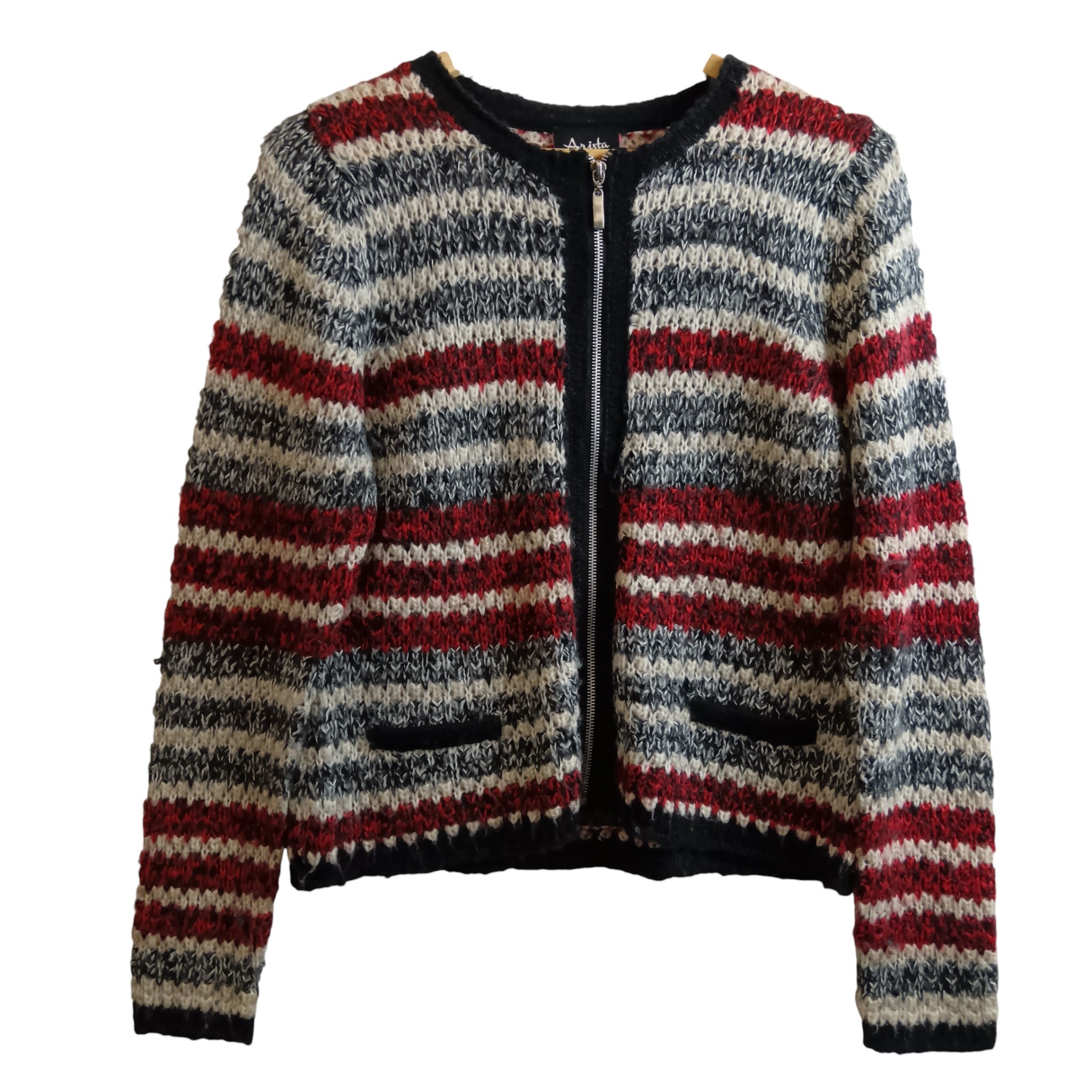 Front image for Arista Collection Striped Zip Up Women's Knitted Jumper UK 10 -12 Womenswear | Pre-loved